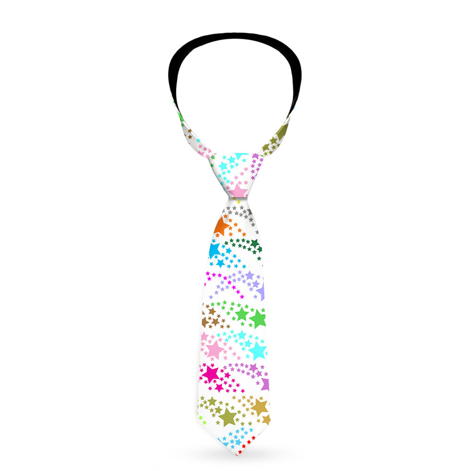 Buckle-Down Necktie - Falling Stars White/Multi Color Neckties Buckle-Down