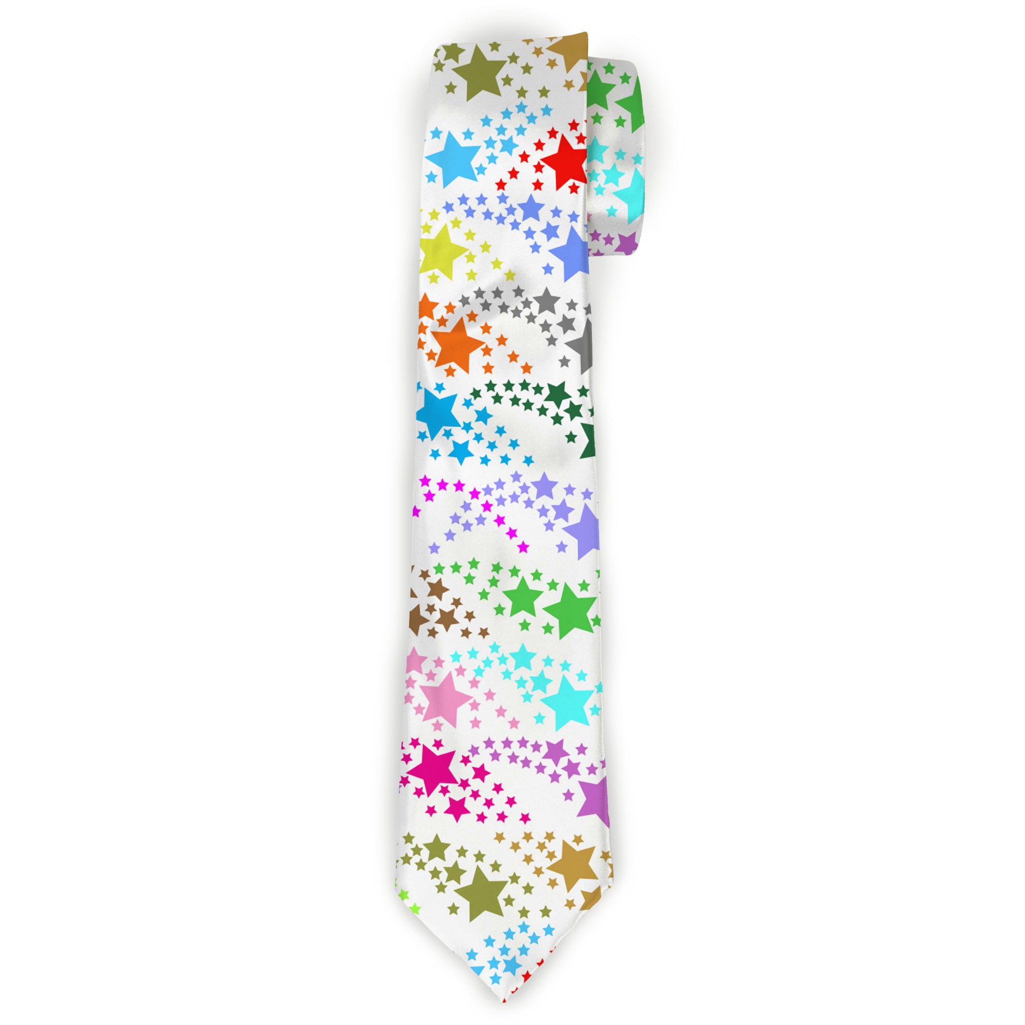 Buckle-Down Necktie - Falling Stars White/Multi Color Neckties Buckle-Down