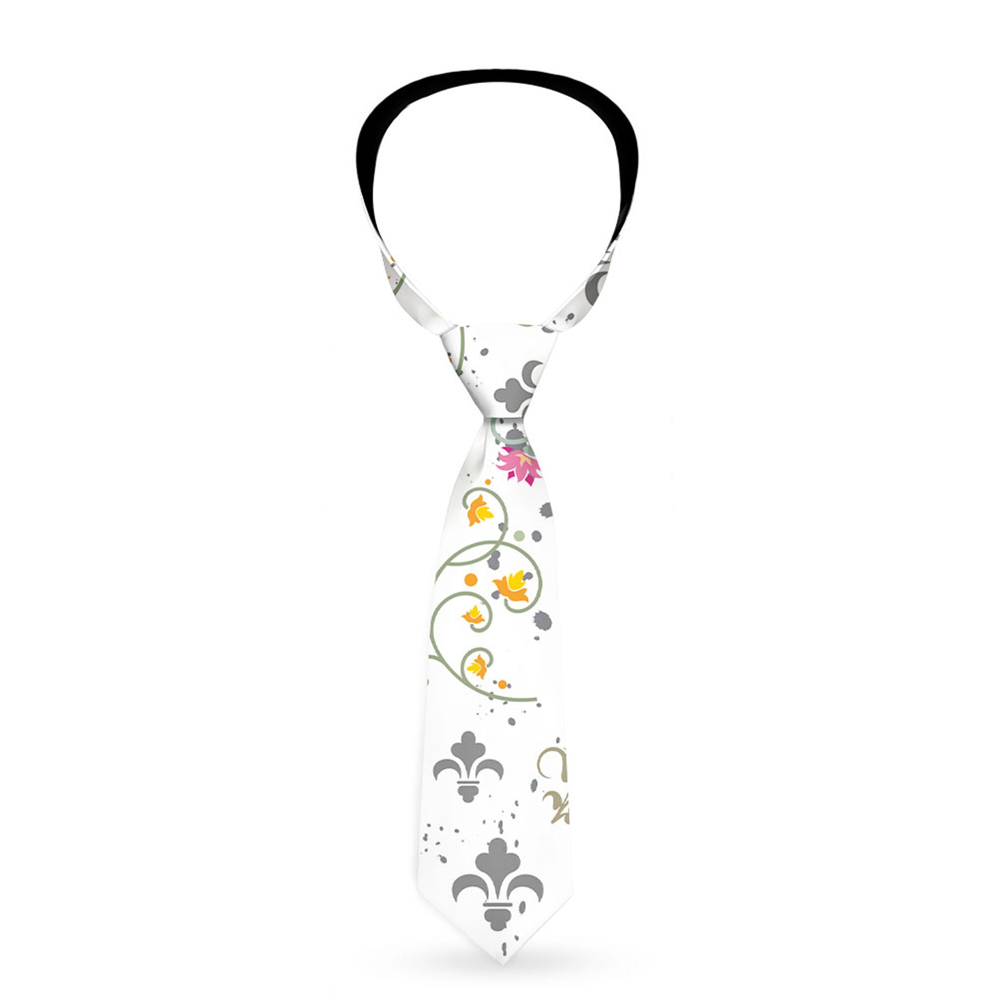 Buckle-Down Necktie - Flower Splatter White/Gray Neckties Buckle-Down