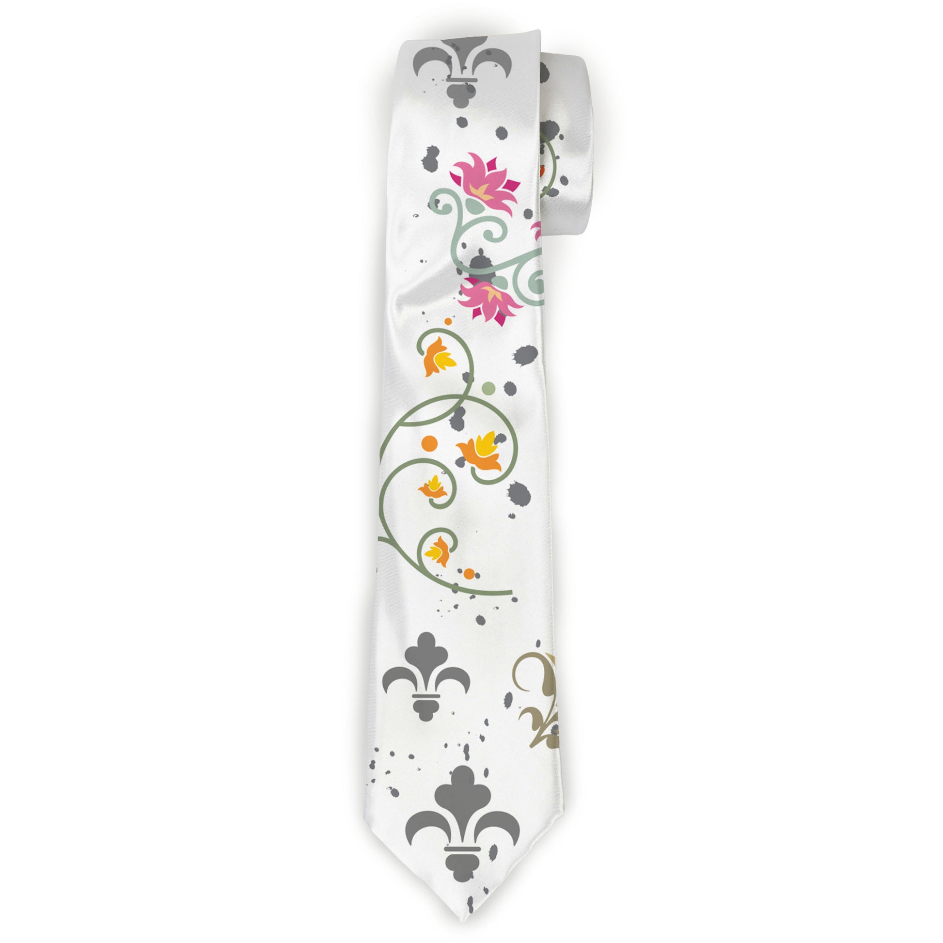 Buckle-Down Necktie - Flower Splatter White/Gray Neckties Buckle-Down