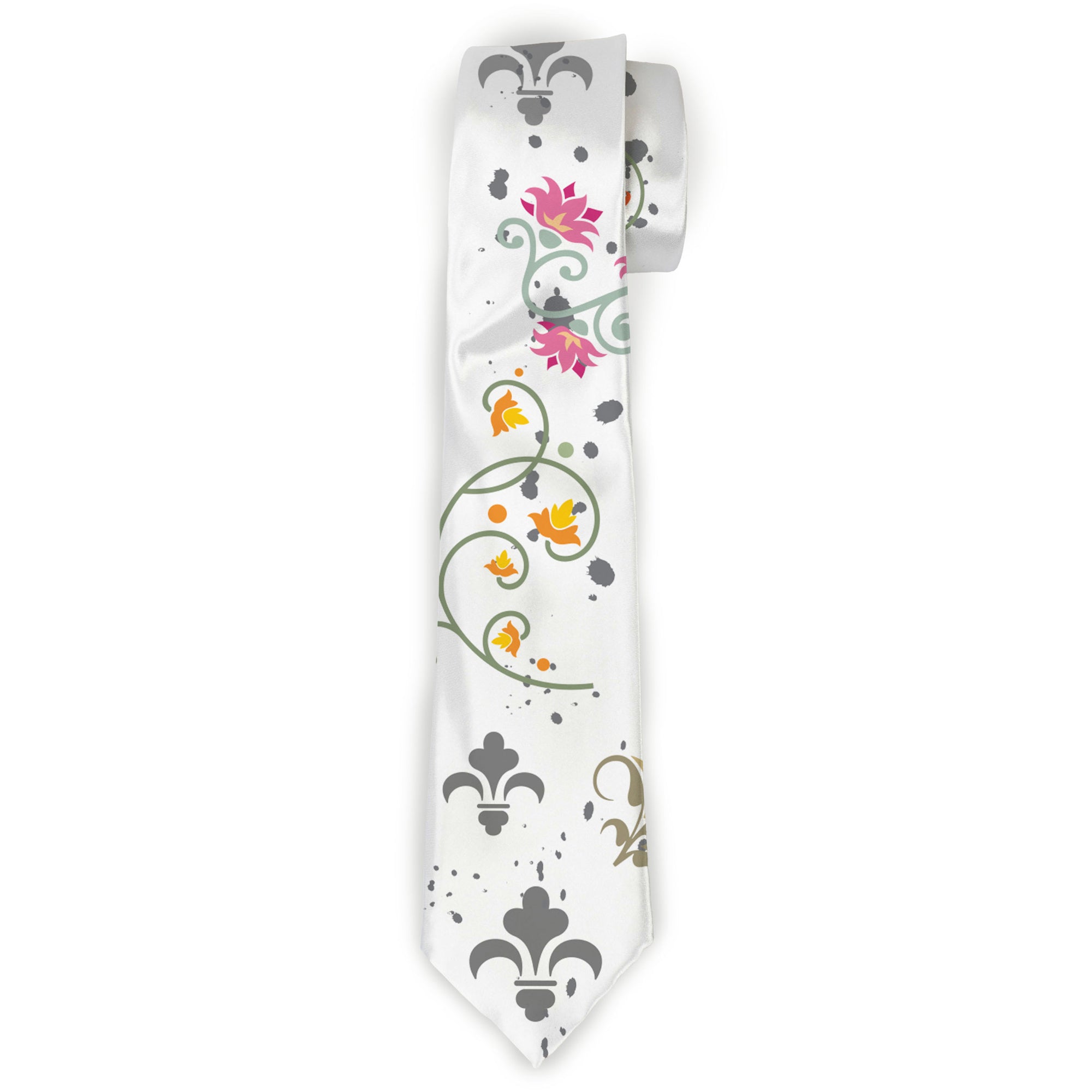 Buckle-Down Necktie - Flower Splatter White/Gray Neckties Buckle-Down