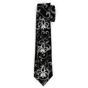 Buckle-Down Necktie - Fleur-de-Lis Outline w/Filigree Black/Gray Neckties Buckle-Down