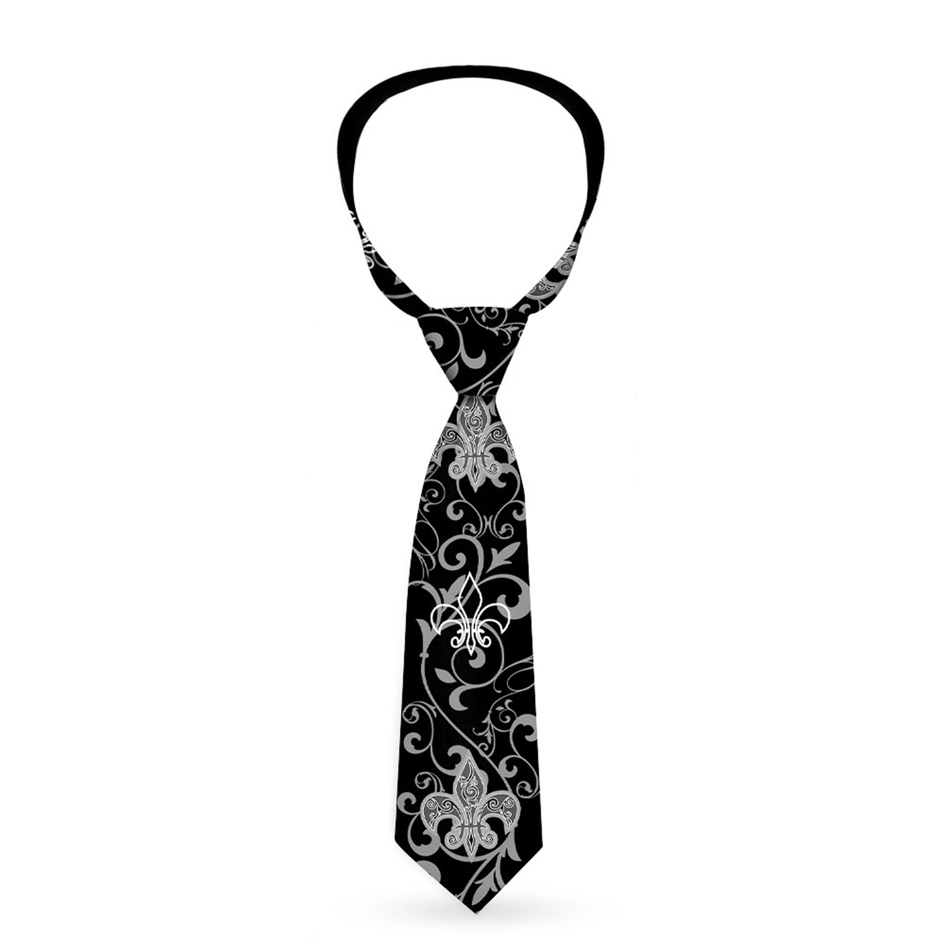 Buckle-Down Necktie - Fleur-de-Lis w/Filigree Black/Gray Neckties Buckle-Down