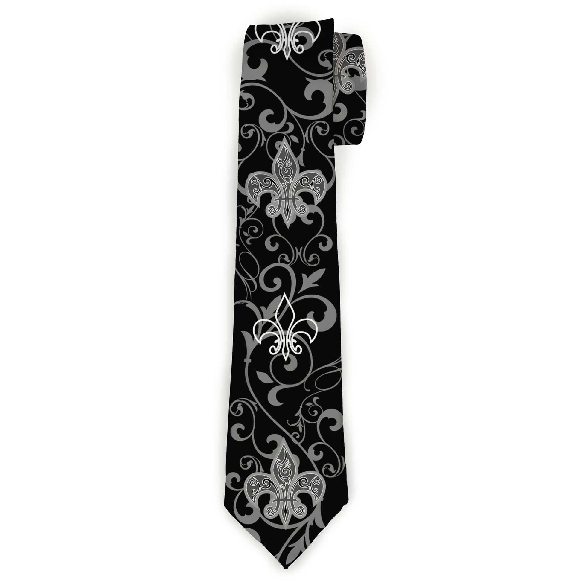Buckle-Down Necktie - Fleur-de-Lis w/Filigree Black/Gray Neckties Buckle-Down