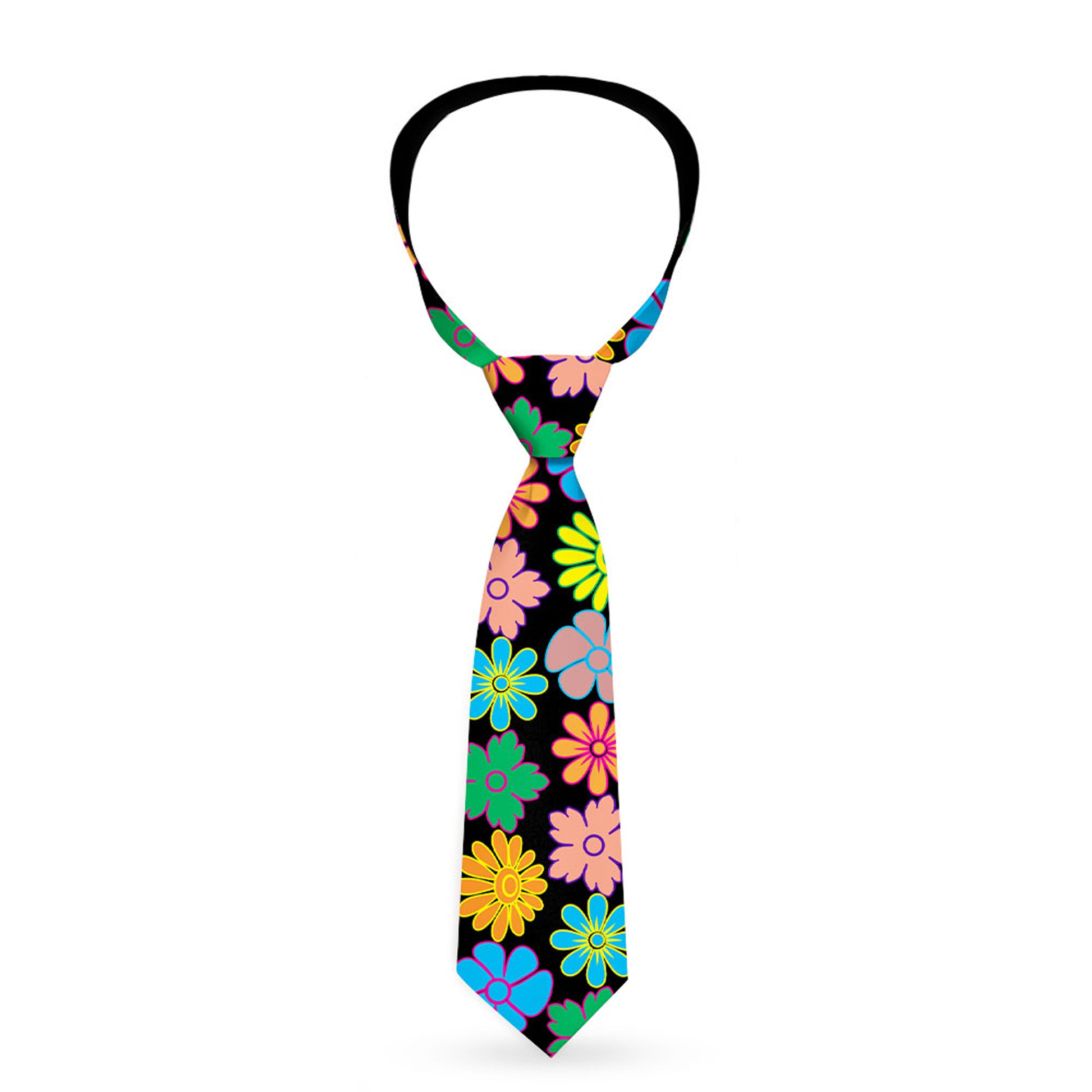 Buckle-Down Necktie - Flowers Black/Multi Color Neckties Buckle-Down