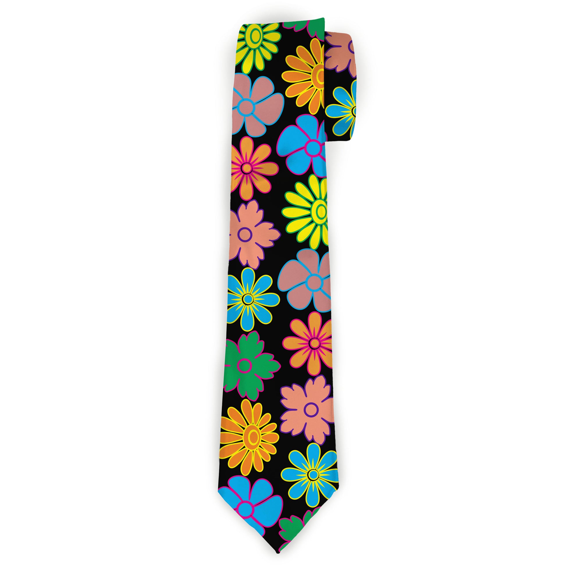 Buckle-Down Necktie - Flowers Black/Multi Color Neckties Buckle-Down