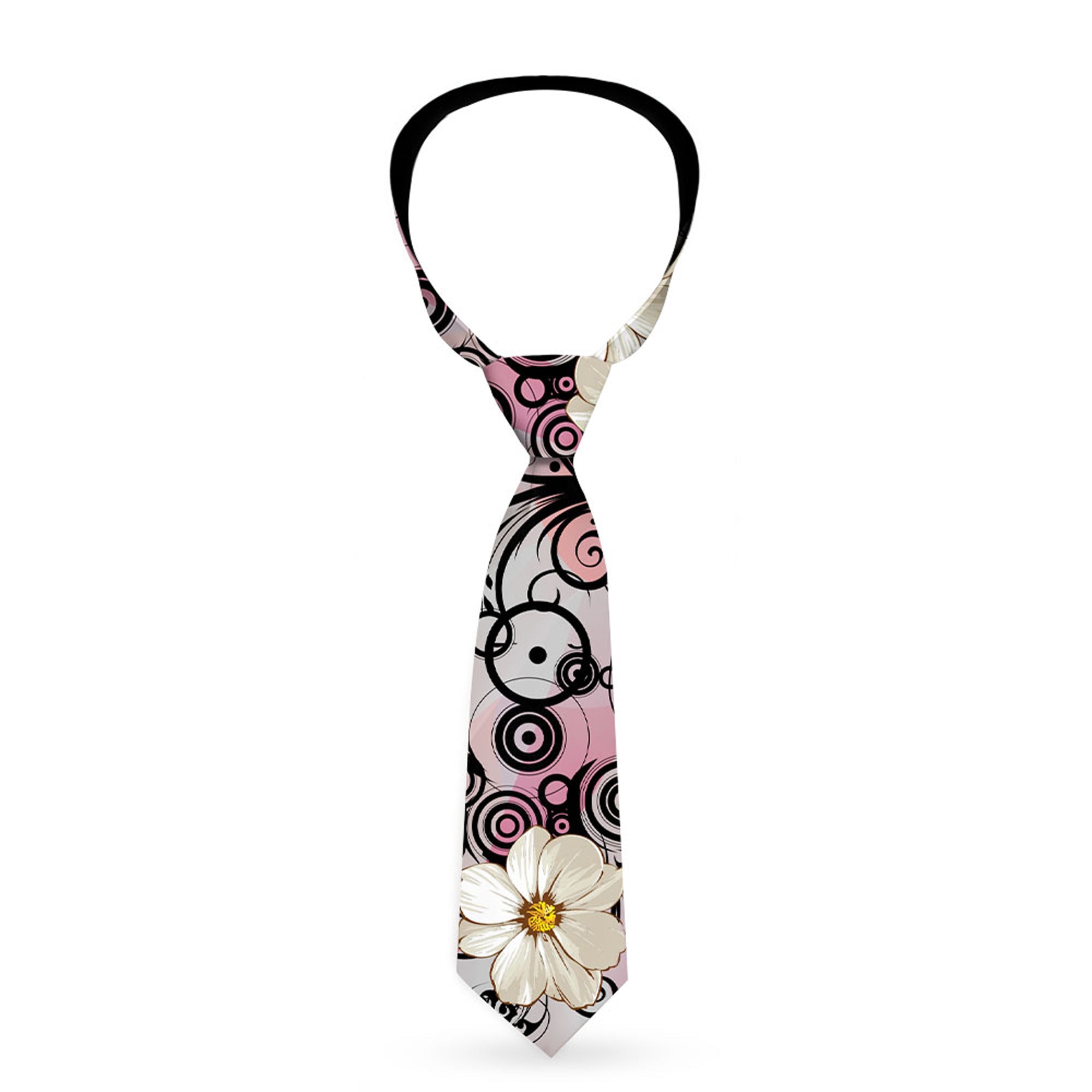 Buckle-Down Necktie - Flowers w/Filigree Pink Neckties Buckle-Down