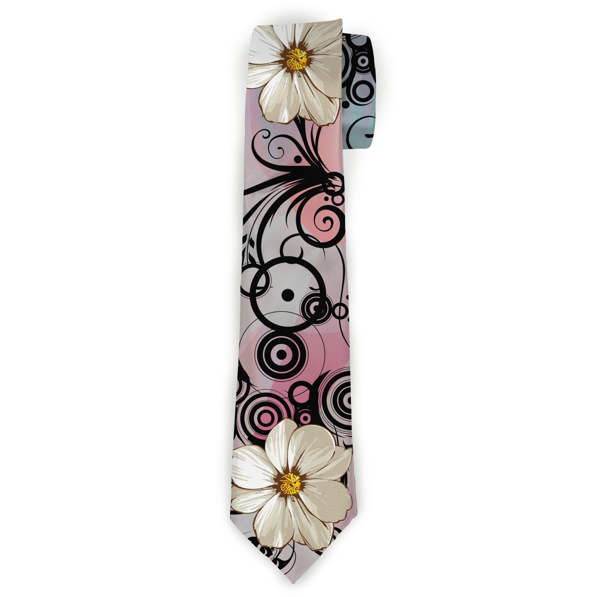 Buckle-Down Necktie - Flowers w/Filigree Pink Neckties Buckle-Down
