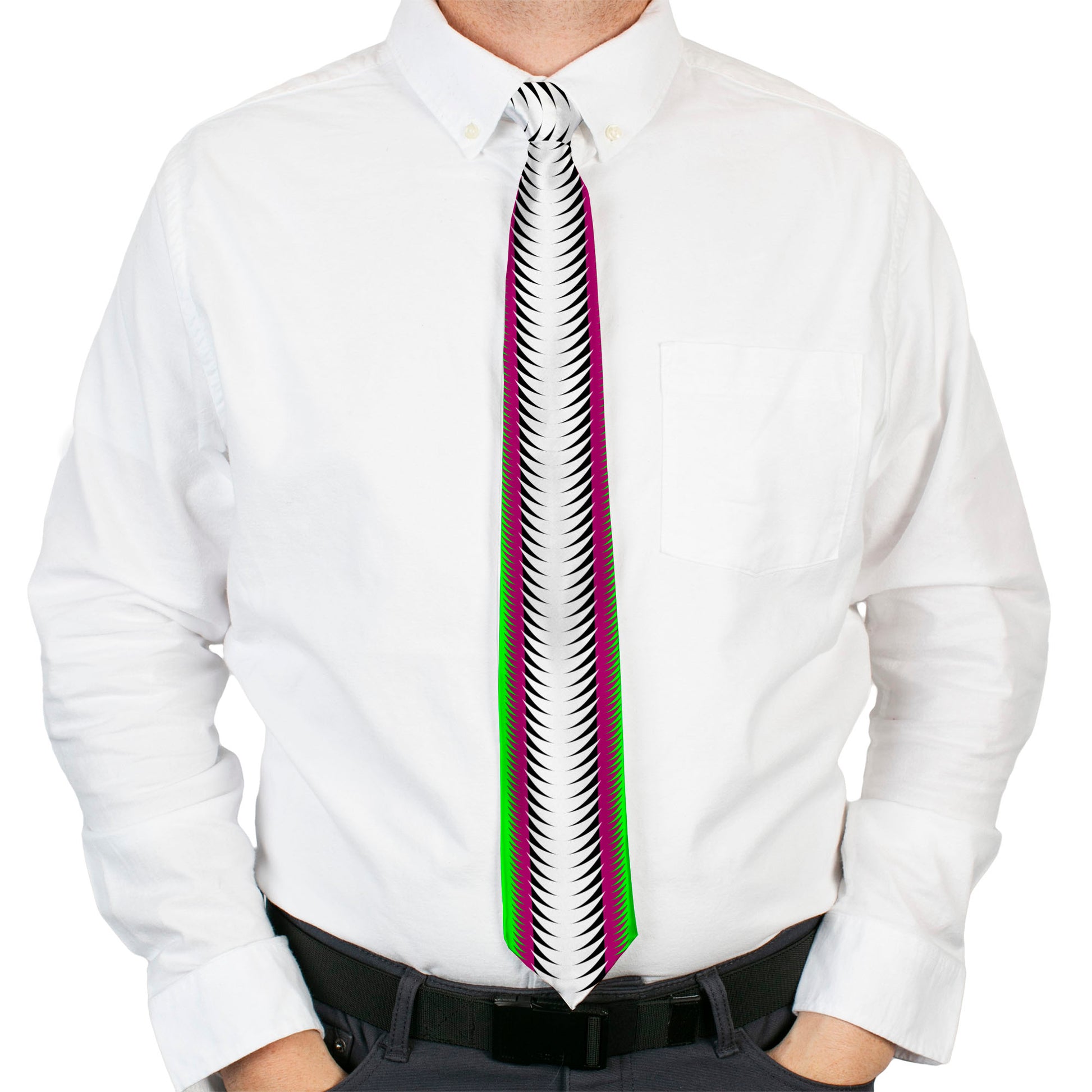 Buckle-Down Necktie - Fish Tail Fuchsia/Black/White Neckties Buckle-Down