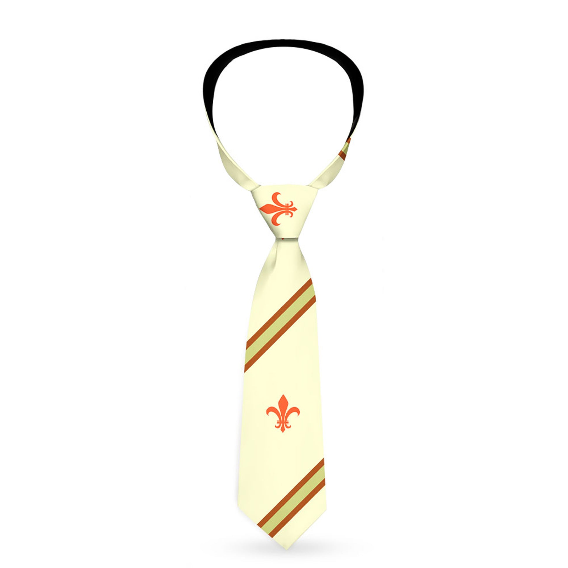 Buckle-Down Necktie - Fleur-de-Lis2 Stripes Tan/Orange/Brown/Green Neckties Buckle-Down
