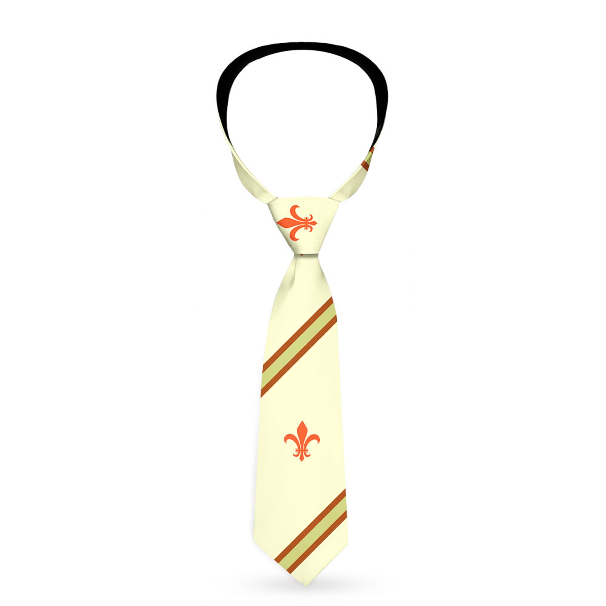 Buckle-Down Necktie - Fleur-de-Lis2 Stripes Tan/Orange/Brown/Green Neckties Buckle-Down