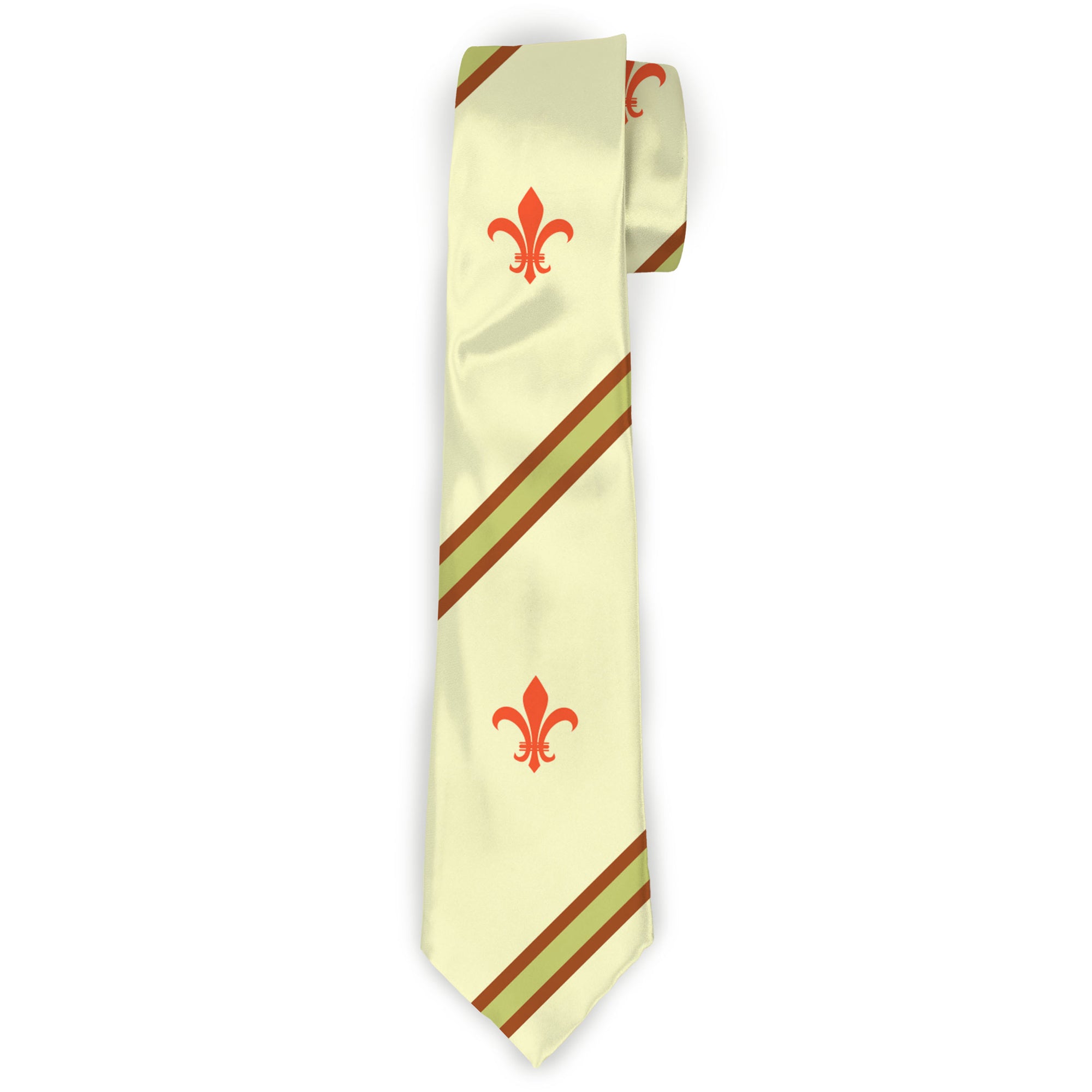 Buckle-Down Necktie - Fleur-de-Lis2 Stripes Tan/Orange/Brown/Green Neckties Buckle-Down