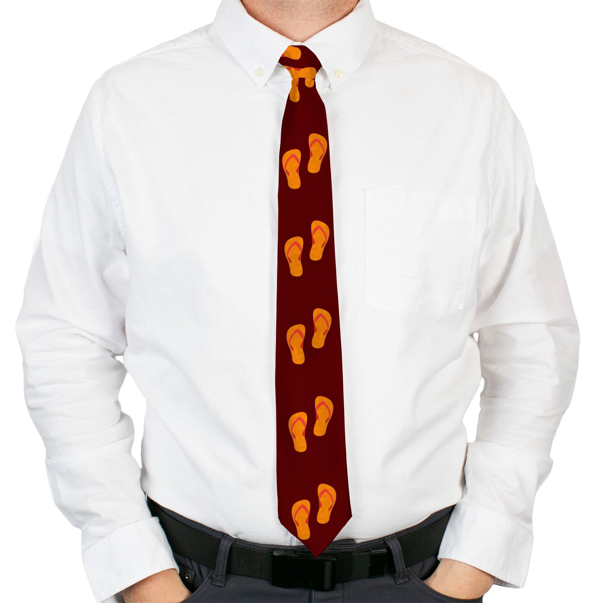 Buckle-Down Necktie - Flip Flops Burgundy/Orange Neckties Buckle-Down