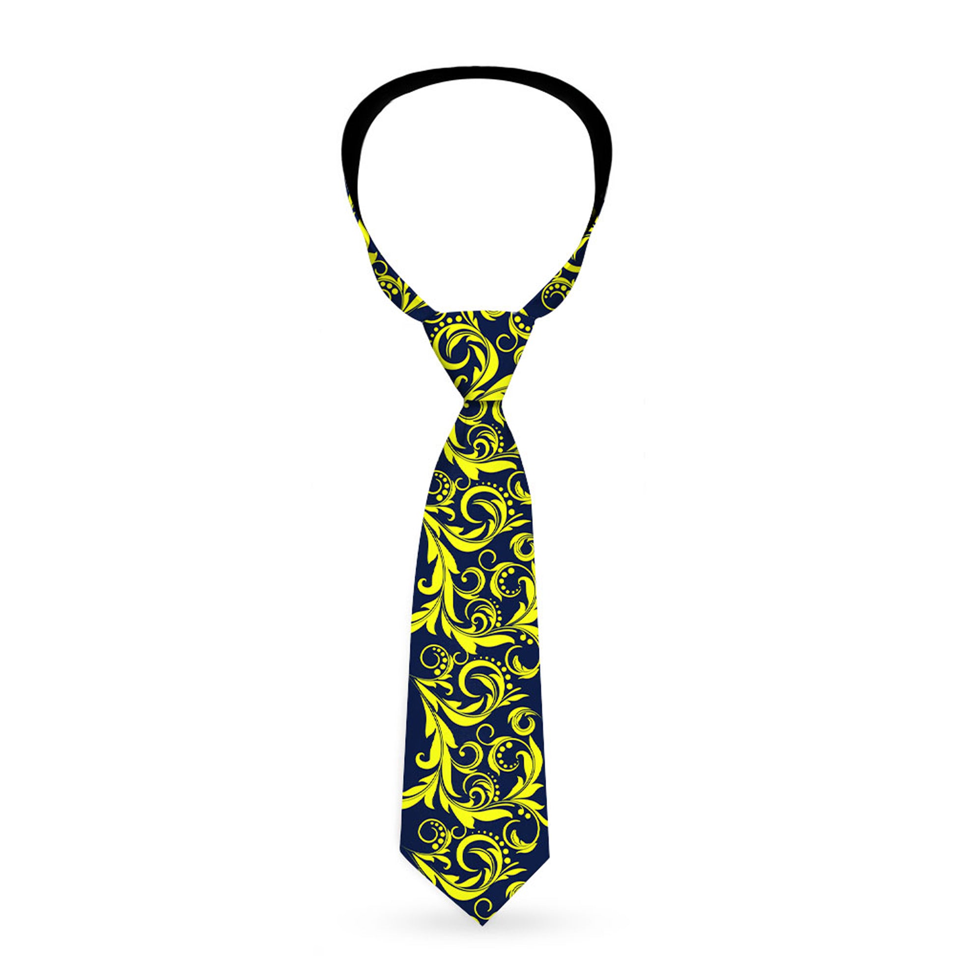 Buckle-Down Necktie - Filigree Navy/Yellow Neckties Buckle-Down
