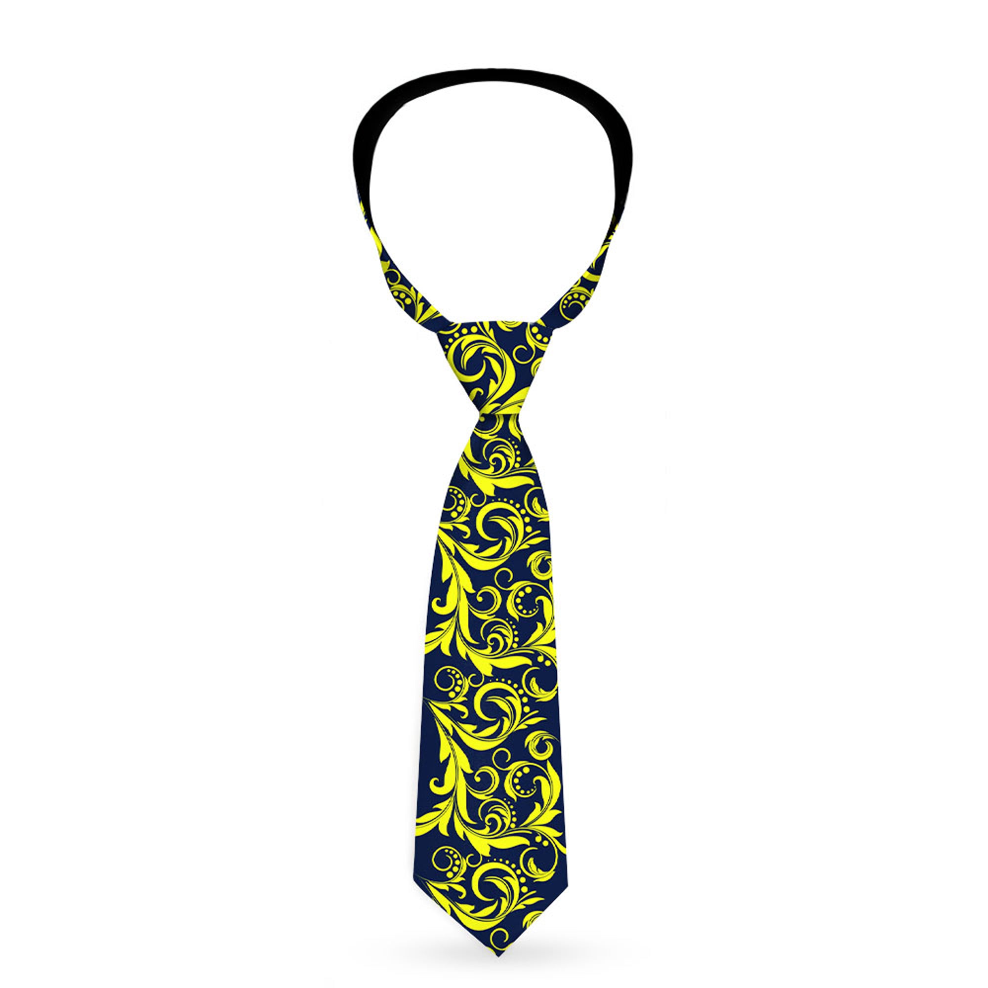Buckle-Down Necktie - Filigree Navy/Yellow Neckties Buckle-Down