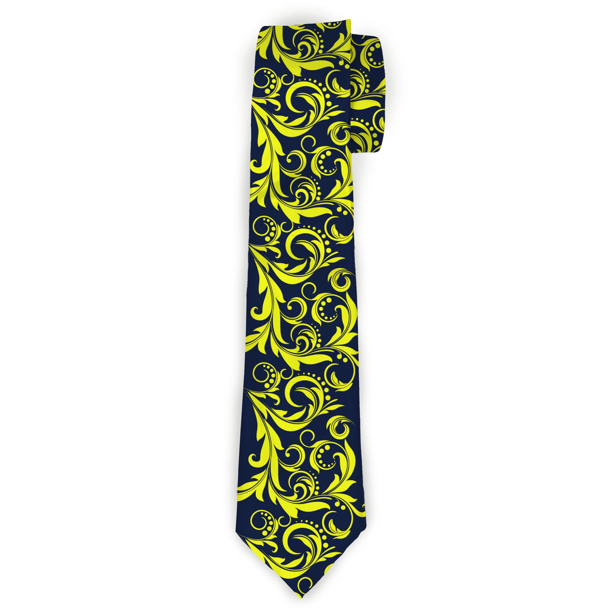 Buckle-Down Necktie - Filigree Navy/Yellow Neckties Buckle-Down