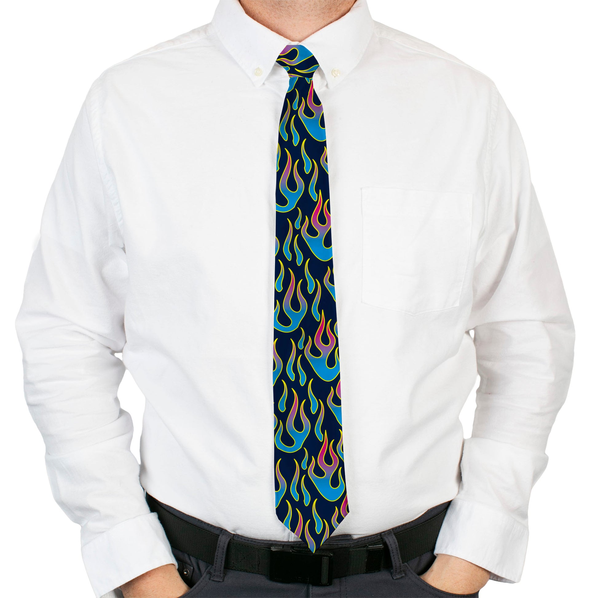 Buckle-Down Necktie - Flames Black/Blue/Pink Neckties Buckle-Down