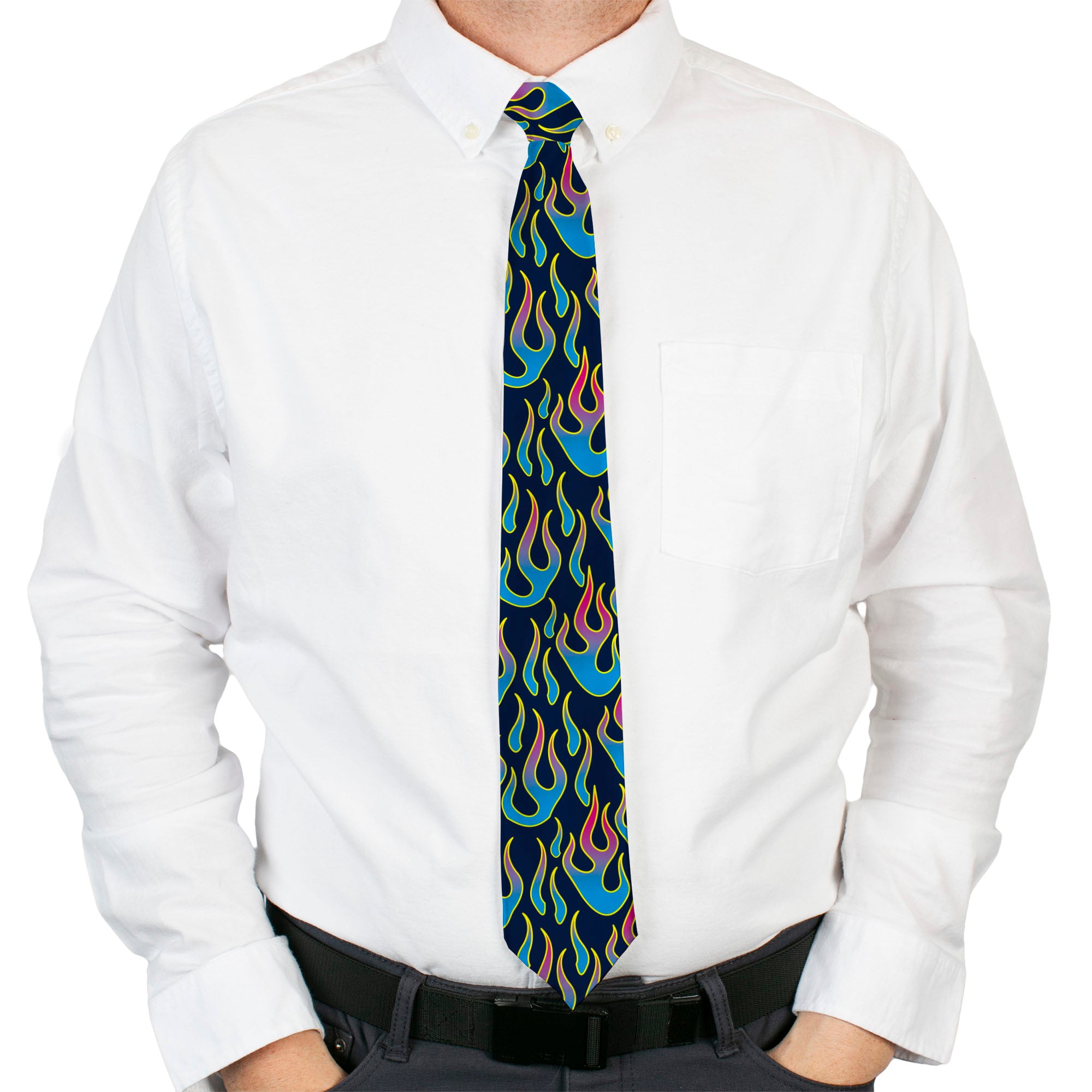 Buckle-Down Necktie - Flames Black/Blue/Pink Neckties Buckle-Down