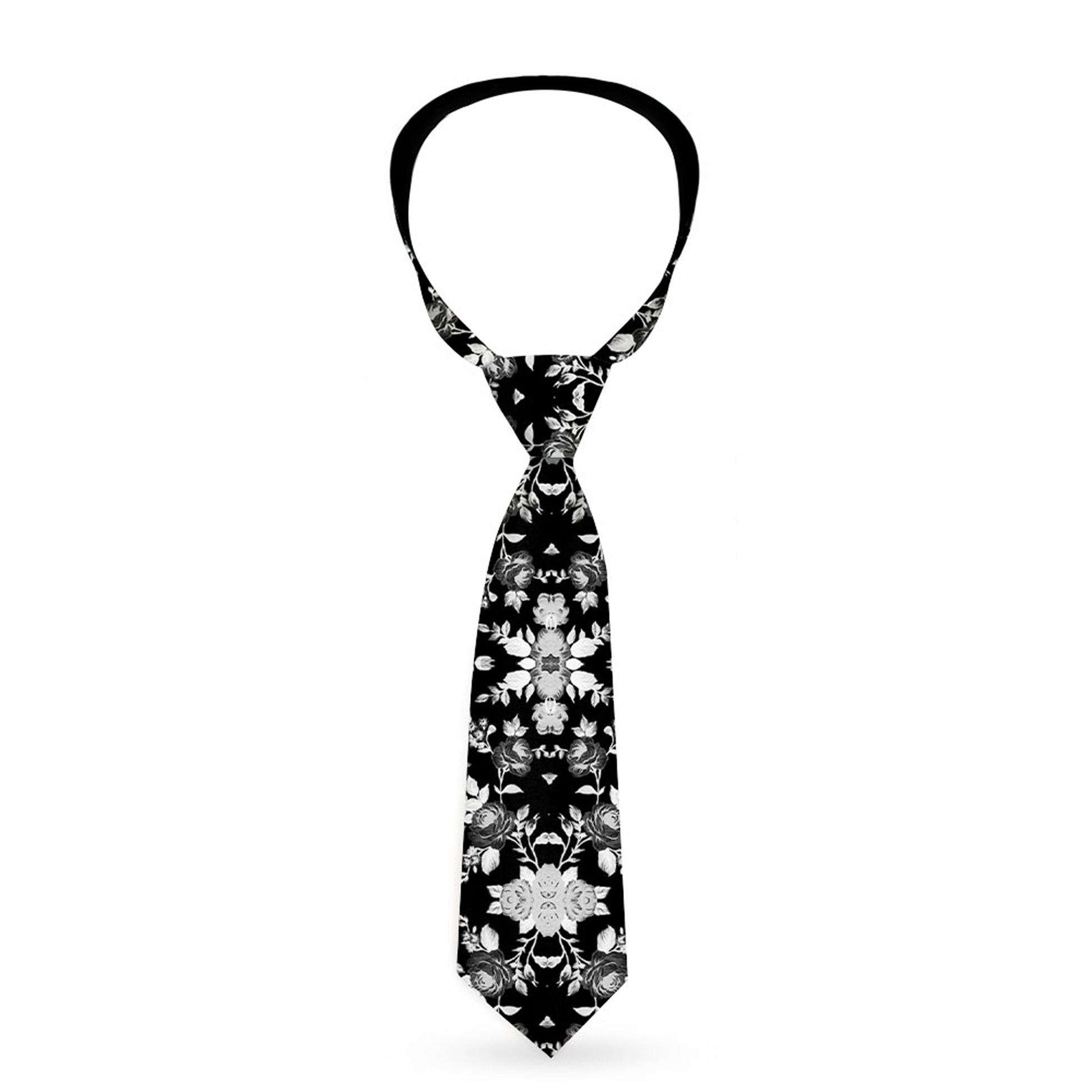 Buckle-Down Necktie - Floral Collage Black/Gray/White Neckties Buckle-Down