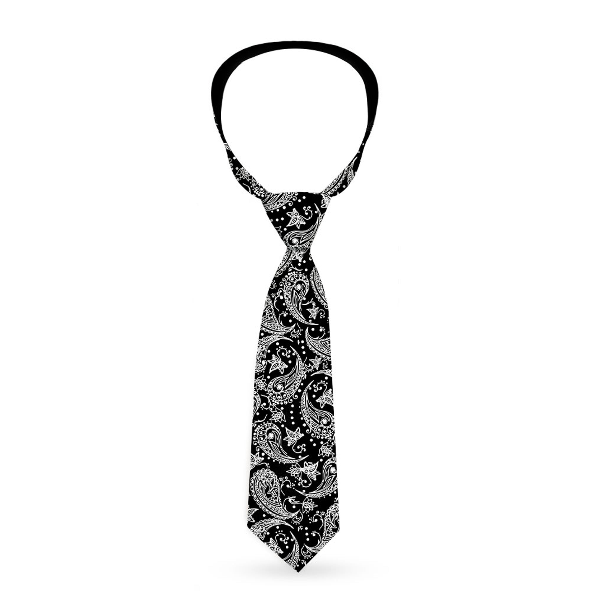 Buckle-Down Necktie - Floral Paisley Black/White Neckties Buckle-Down