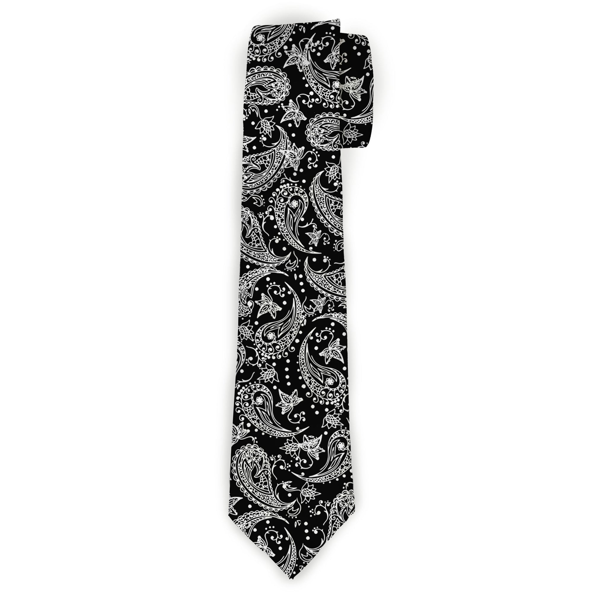 Buckle-Down Necktie - Floral Paisley Black/White Neckties Buckle-Down