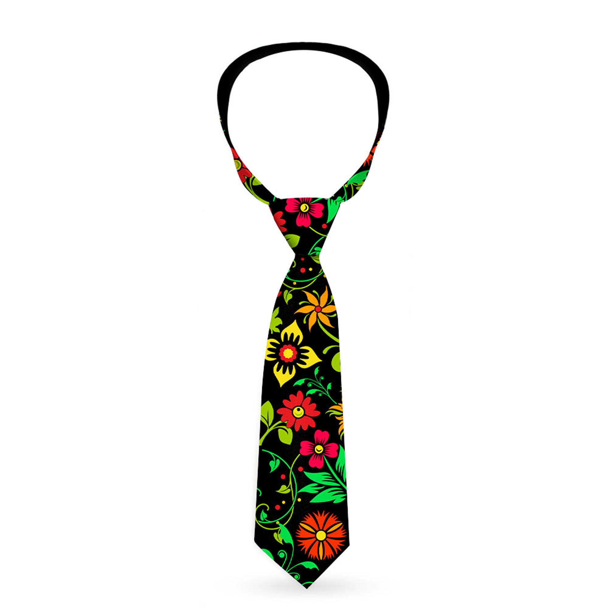 Buckle-Down Necktie - Floral Collage Black/Red/Orange/Green Neckties Buckle-Down