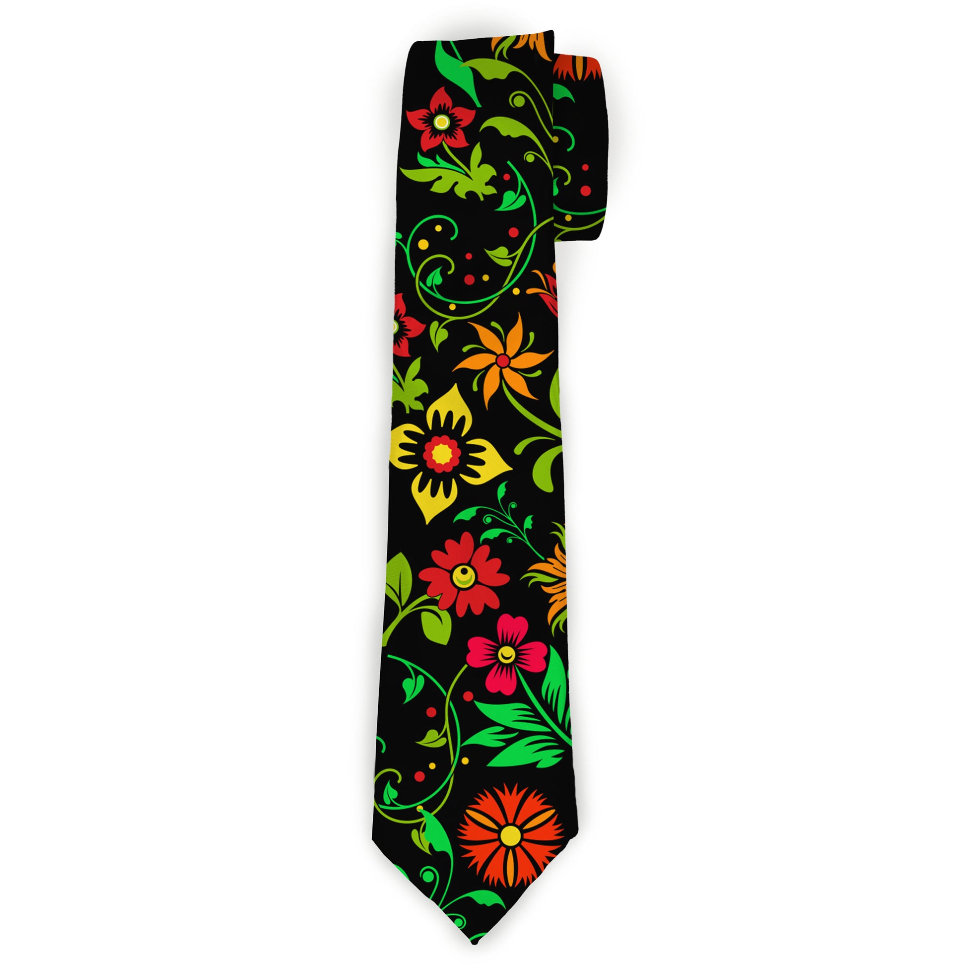 Buckle-Down Necktie - Floral Collage Black/Red/Orange/Green Neckties Buckle-Down