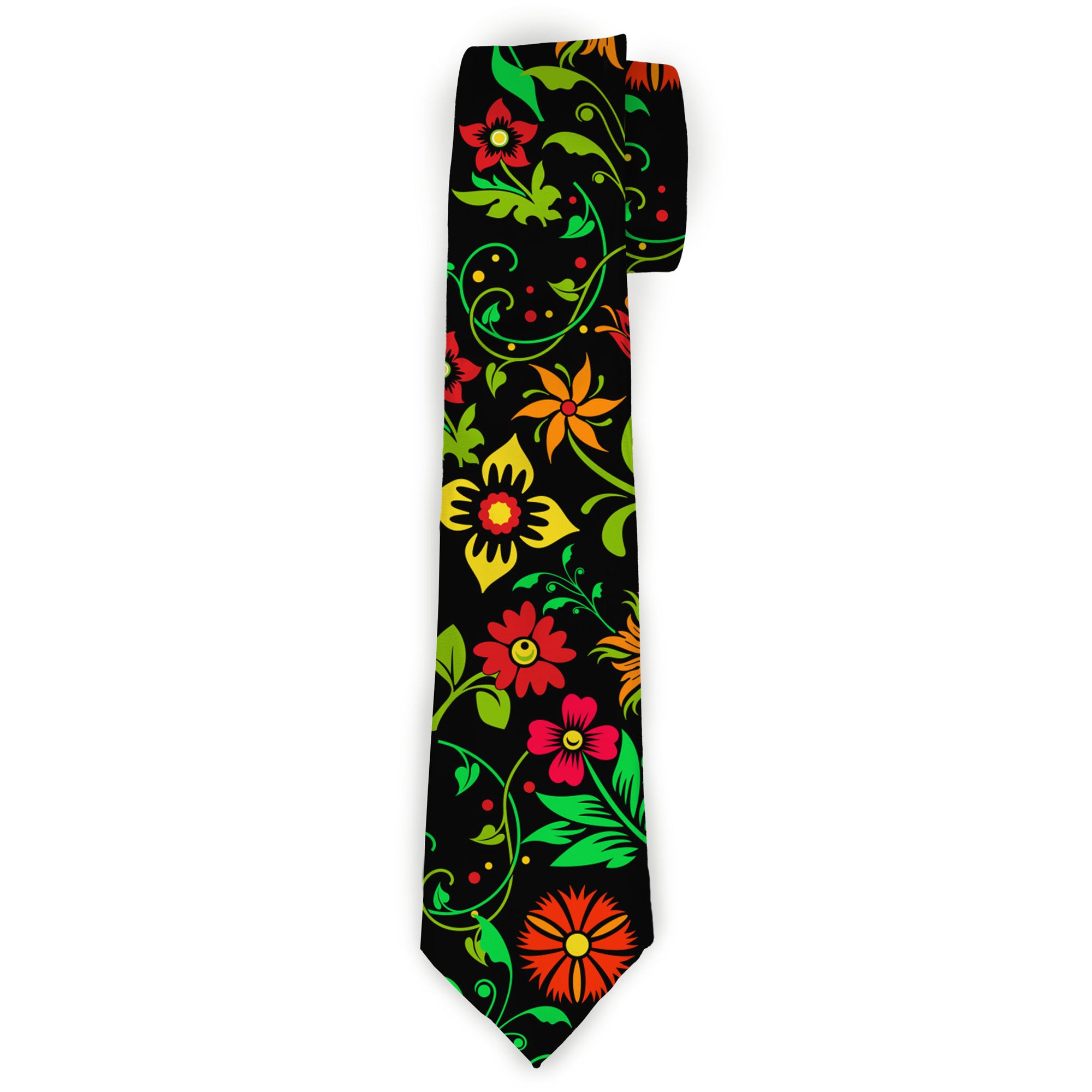 Buckle-Down Necktie - Floral Collage Black/Red/Orange/Green Neckties Buckle-Down