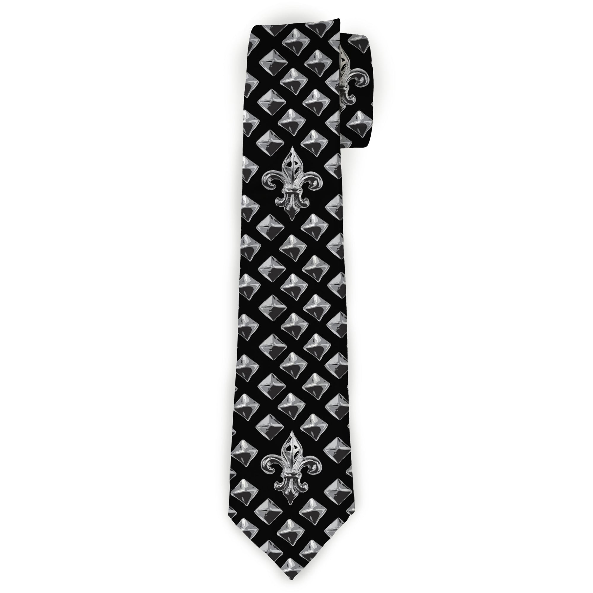 Buckle-Down Necktie - Fleur-de-Lis/Studs Black/Grays Neckties Buckle-Down