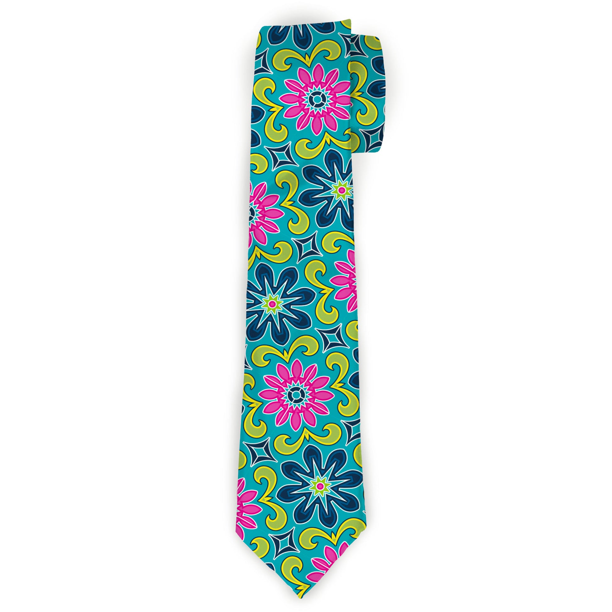 Buckle-Down Necktie - Floral Burst Turquoise/Blues/Pinks/Yellow/Green Neckties Buckle-Down