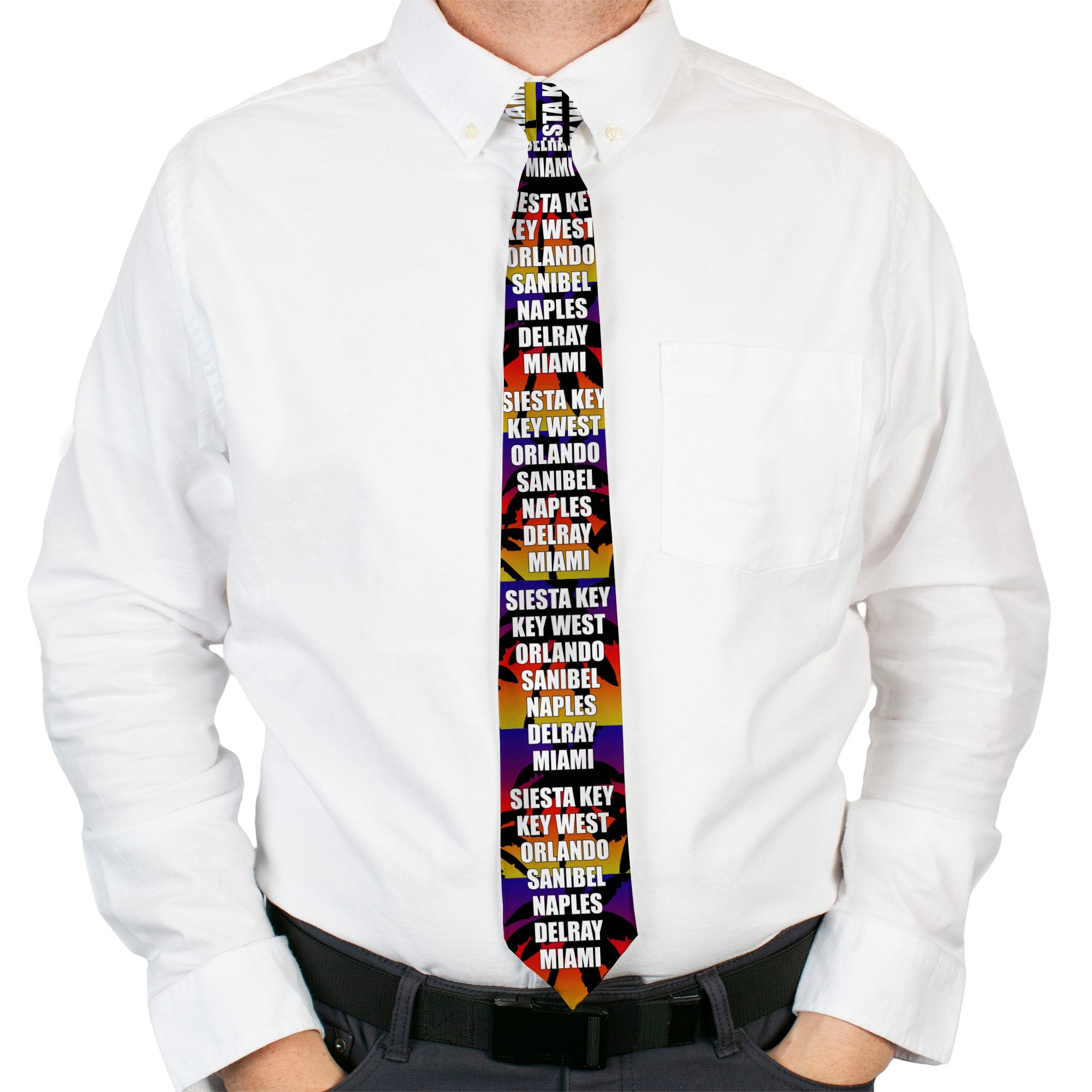 Buckle-Down Necktie - Florida Cities Palm Tree Sunset/White Neckties Buckle-Down