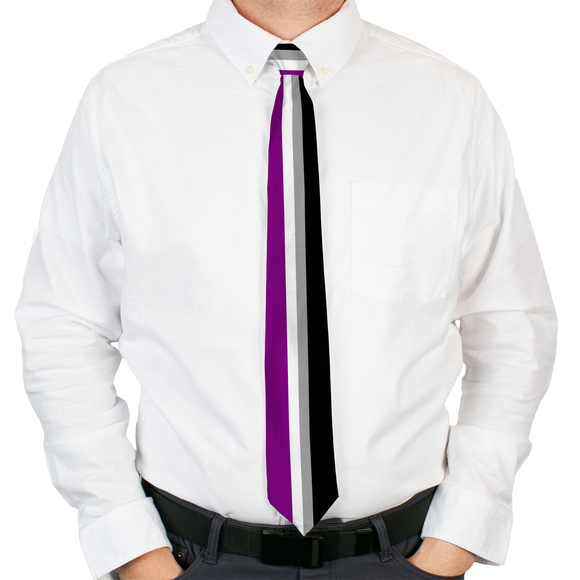 Buckle-Down Necktie - Flag Asexual Black/Gray/White/Purple Neckties Buckle-Down