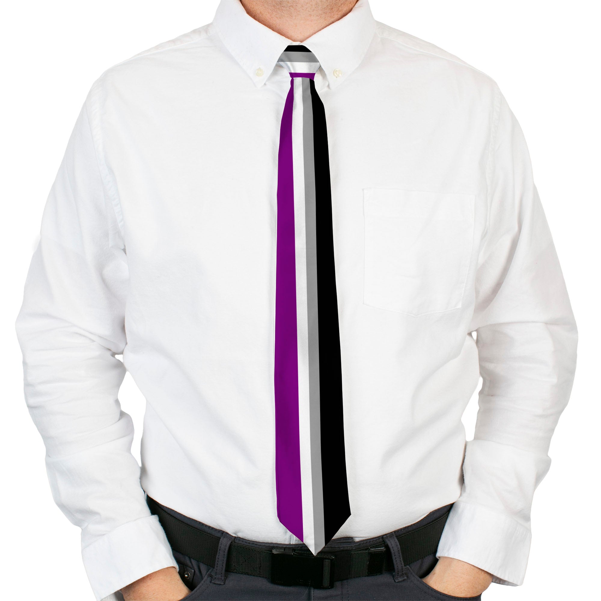 Buckle-Down Necktie - Flag Asexual Black/Gray/White/Purple Neckties Buckle-Down
