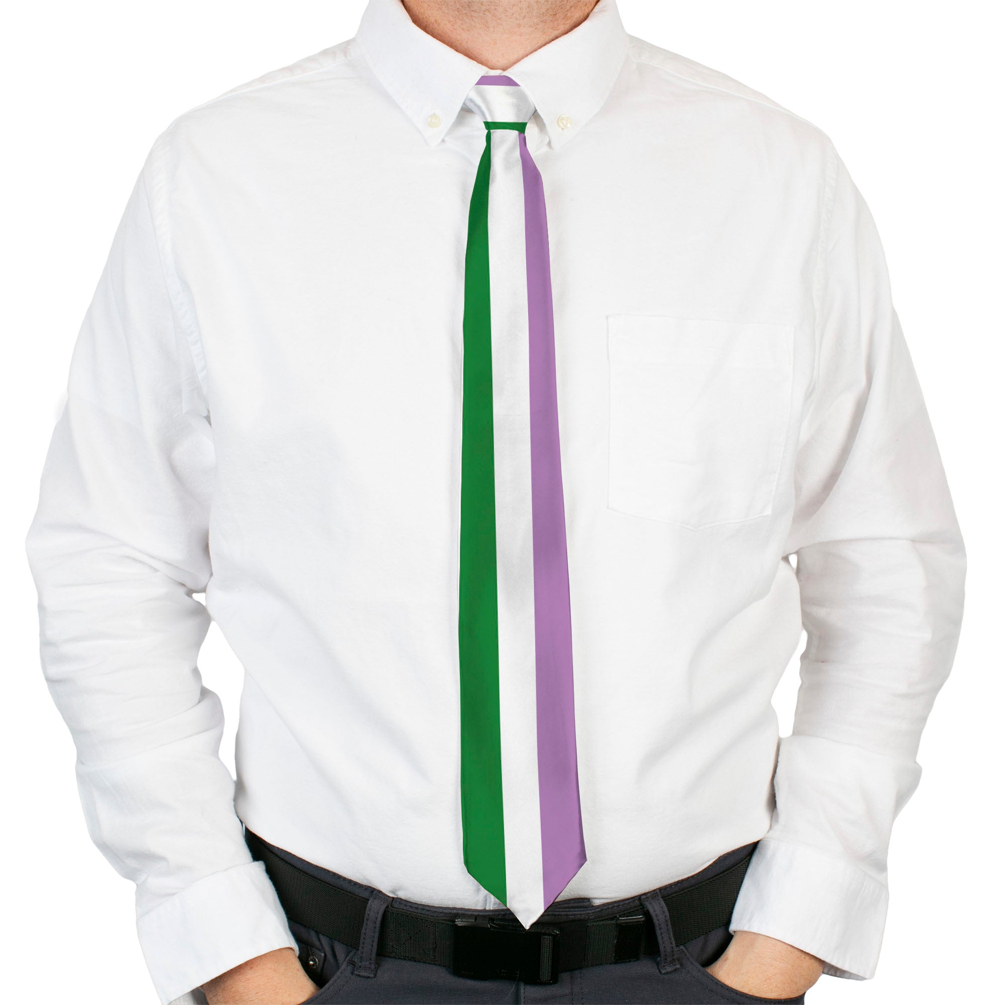 Buckle-Down Necktie - Flag Genderqueer Lavender/White/Green Neckties Buckle-Down