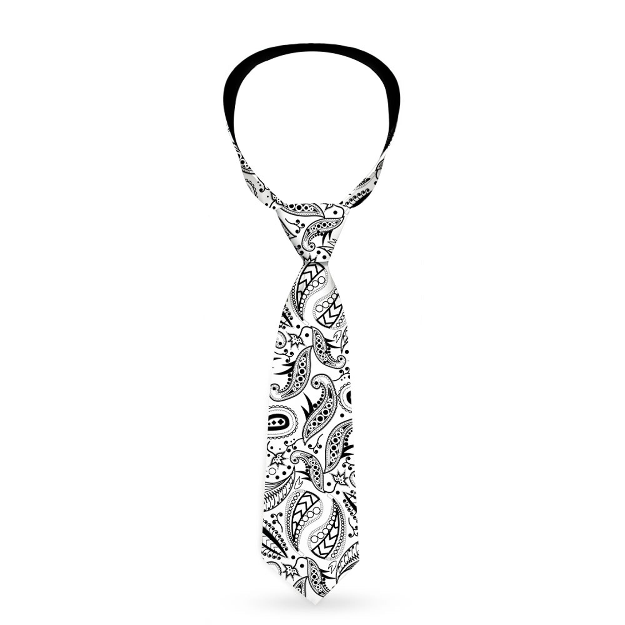 Buckle-Down Necktie - Floral Paisley3 White/Black Neckties Buckle-Down