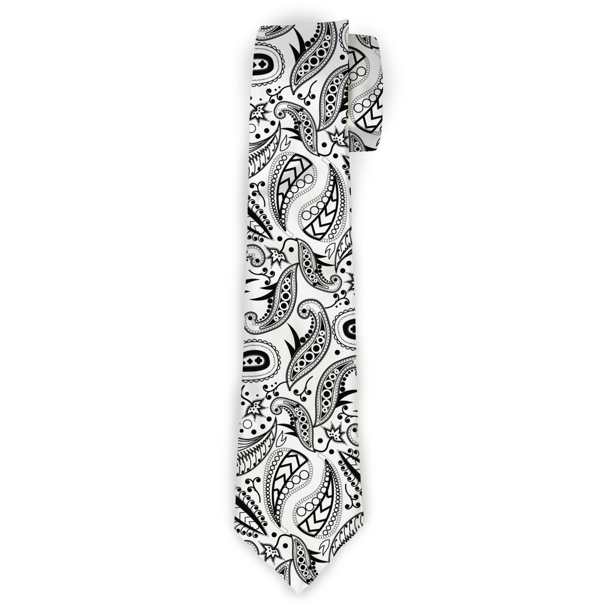 Buckle-Down Necktie - Floral Paisley3 White/Black Neckties Buckle-Down