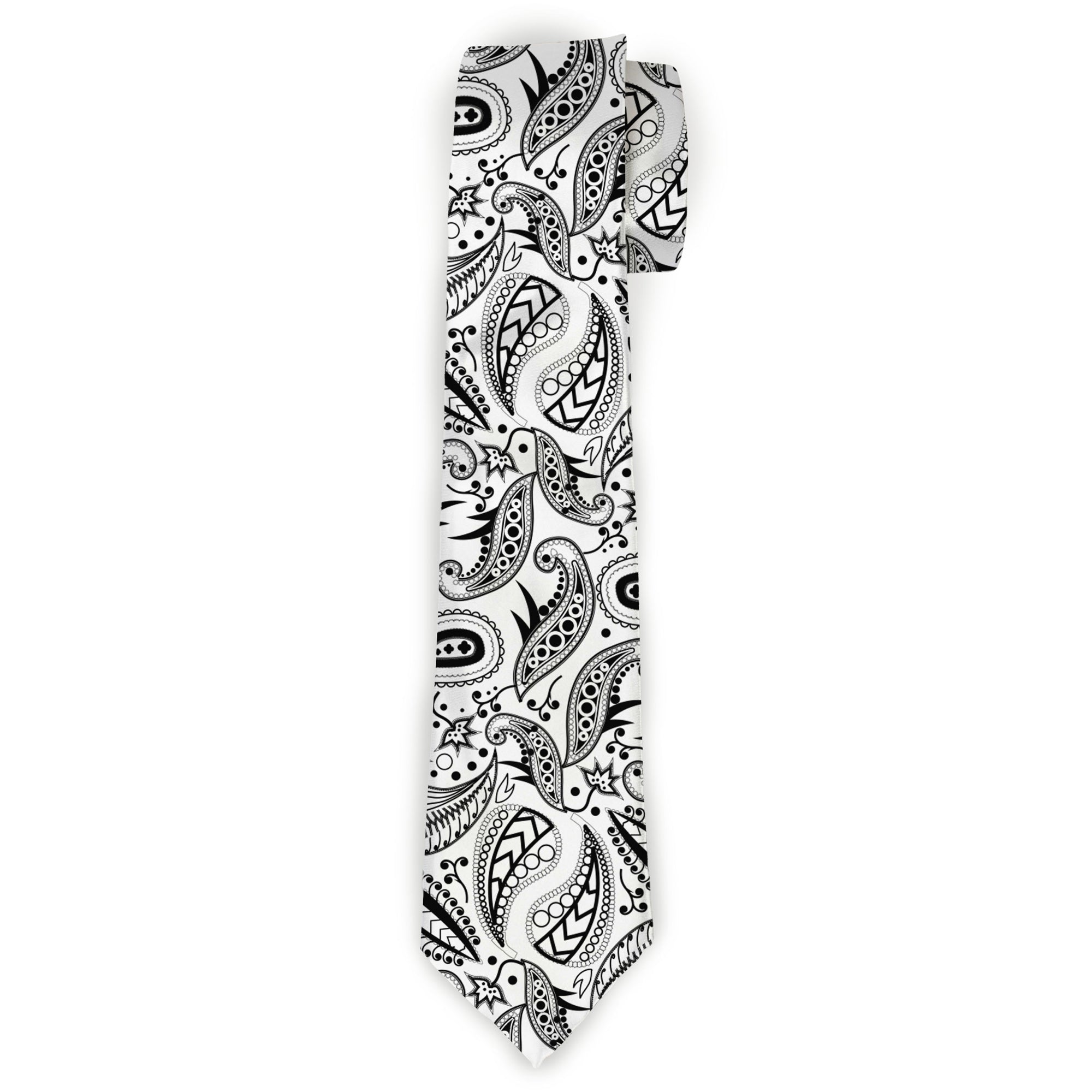 Buckle-Down Necktie - Floral Paisley3 White/Black Neckties Buckle-Down