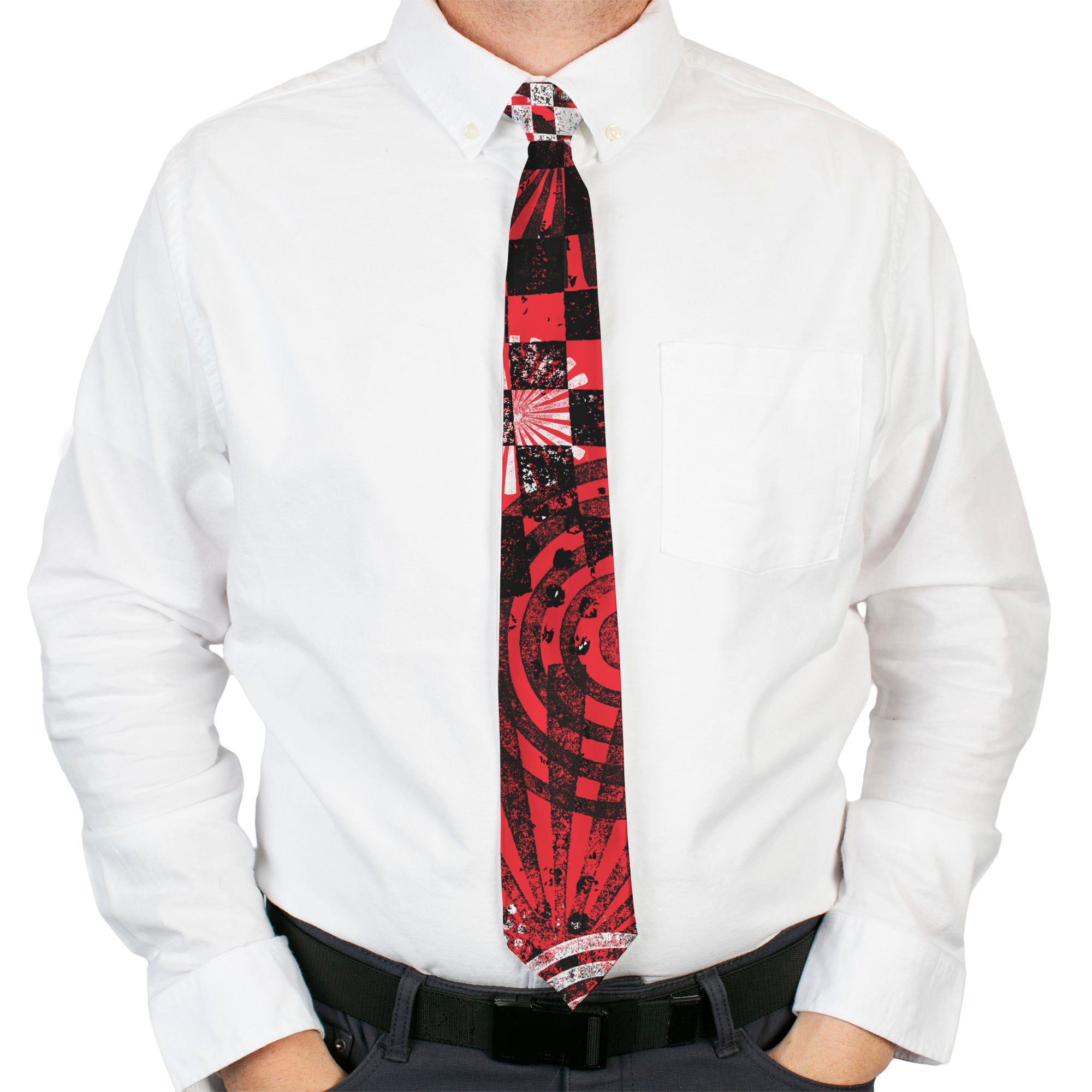 Buckle-Down Necktie - Grunge Chaos Red Neckties Buckle-Down