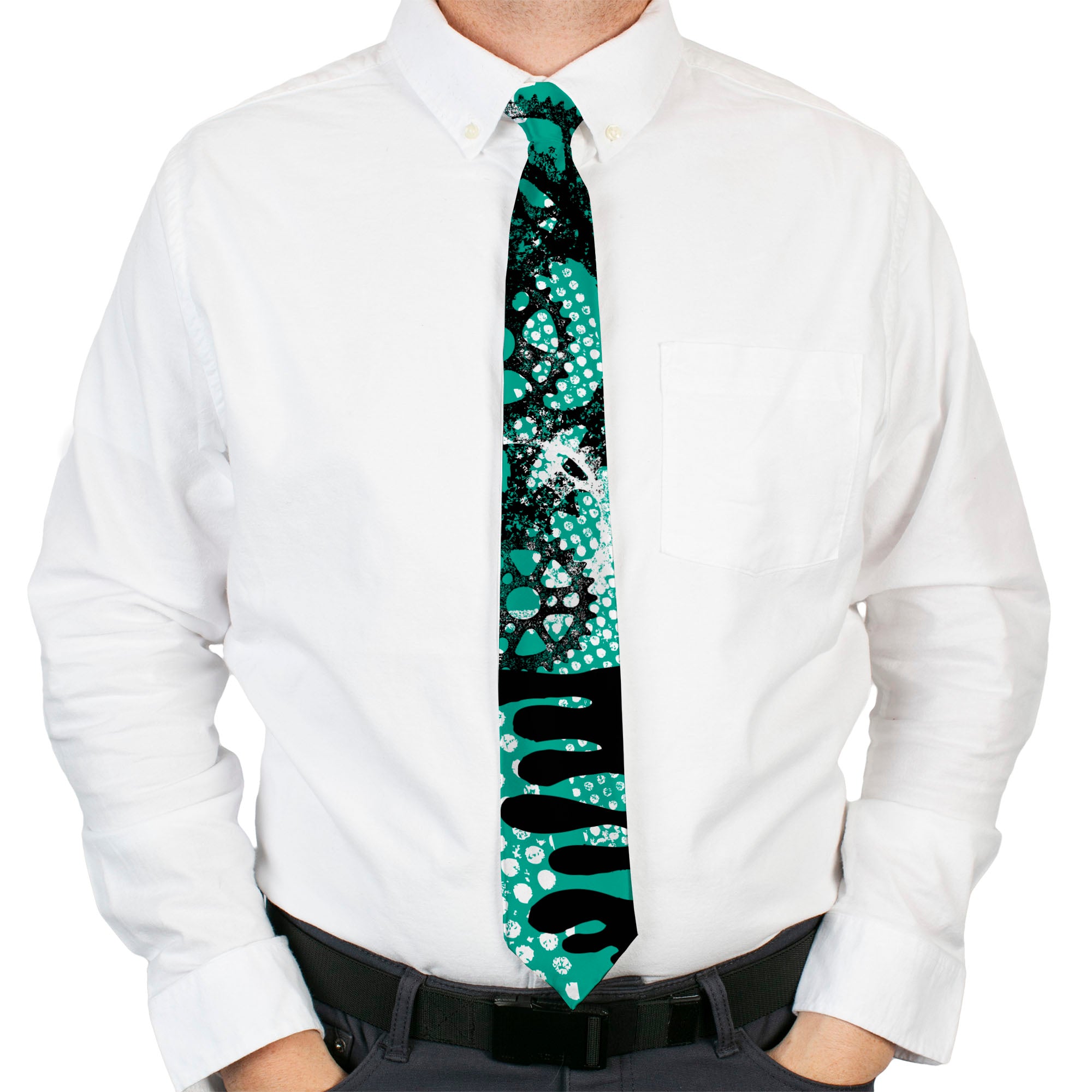 Buckle-Down Necktie - Grunge Gears Green Neckties Buckle-Down
