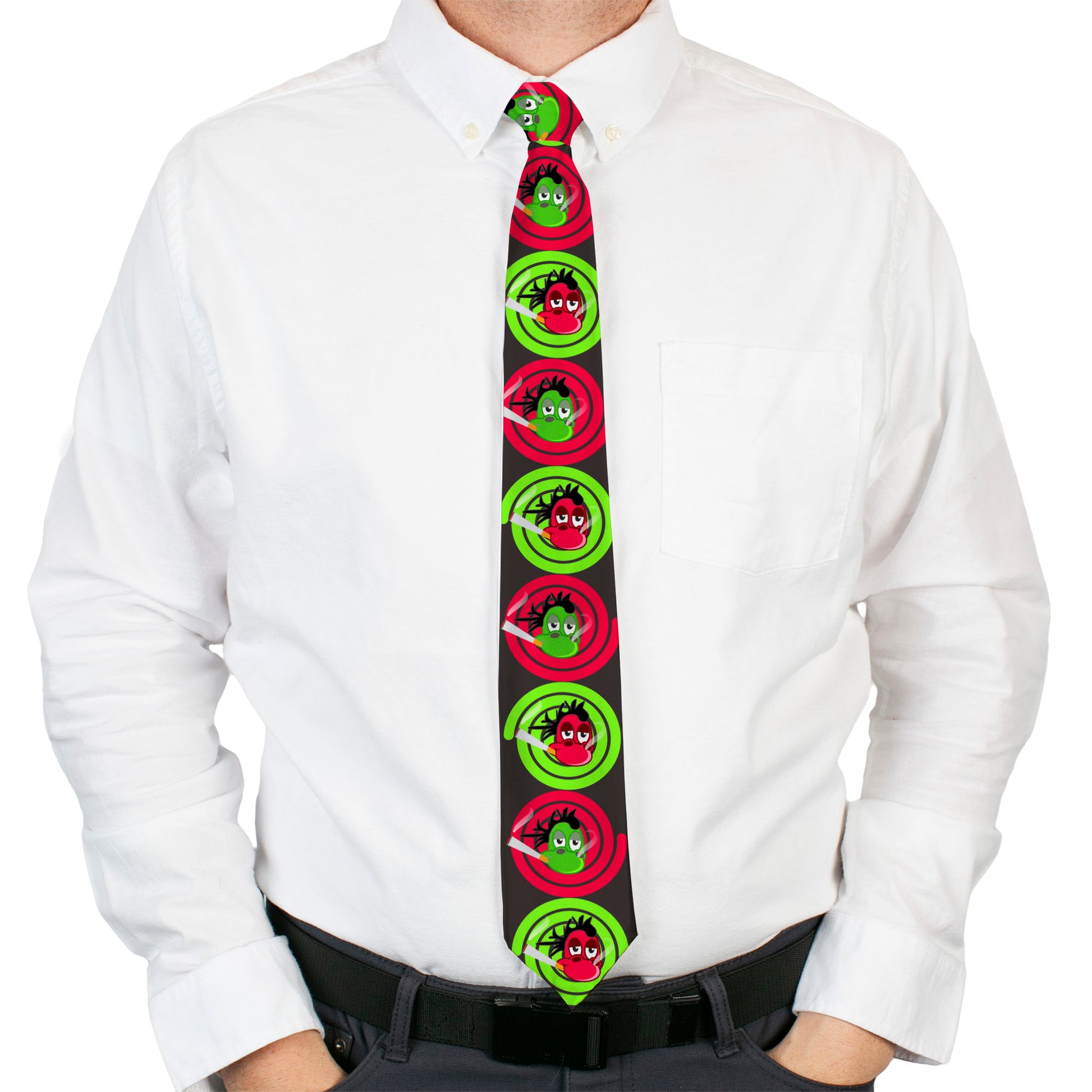 Buckle-Down Necktie - Green & Red Dragons Smoking Gray Neckties Buckle-Down