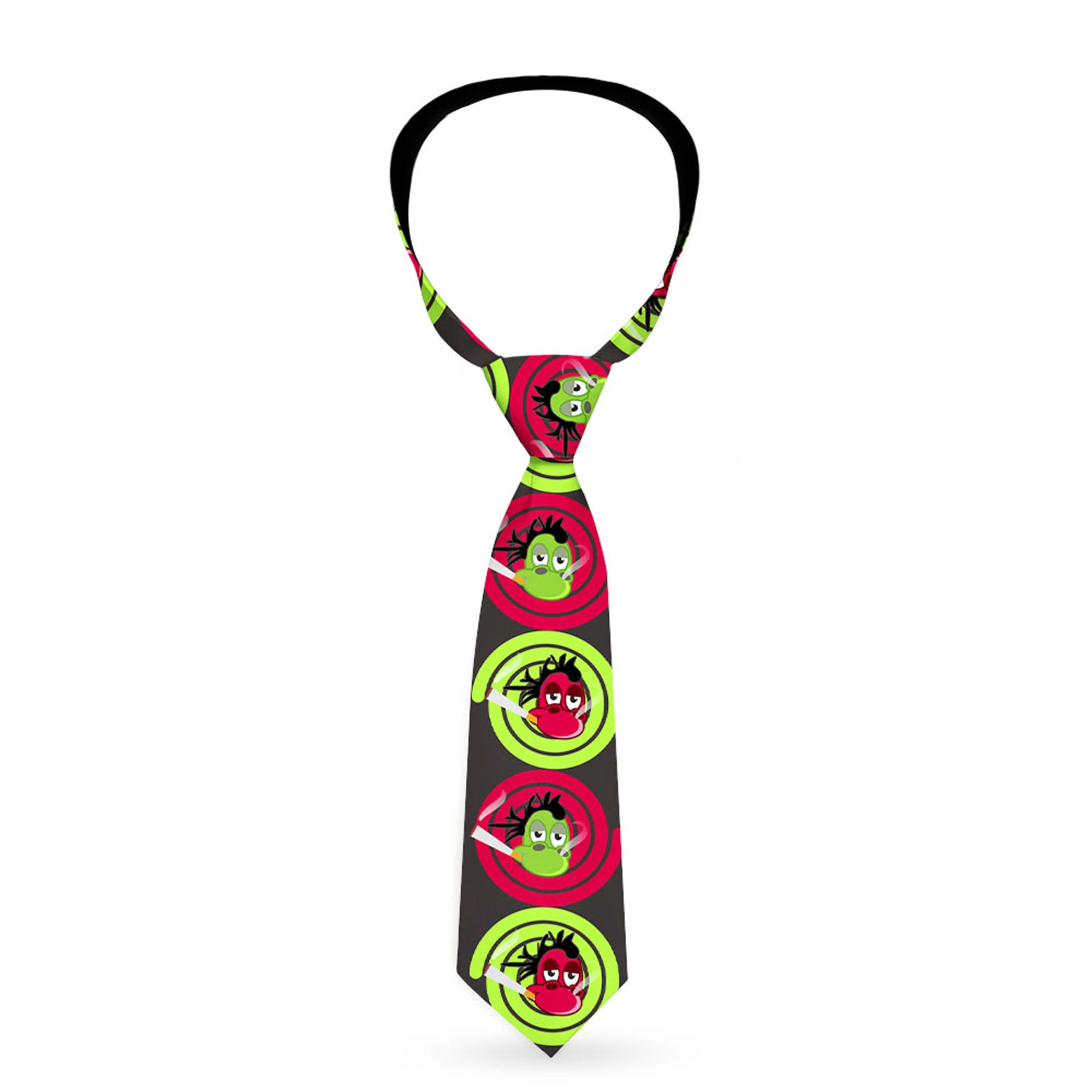 Buckle-Down Necktie - Green & Red Dragons Smoking Gray Neckties Buckle-Down