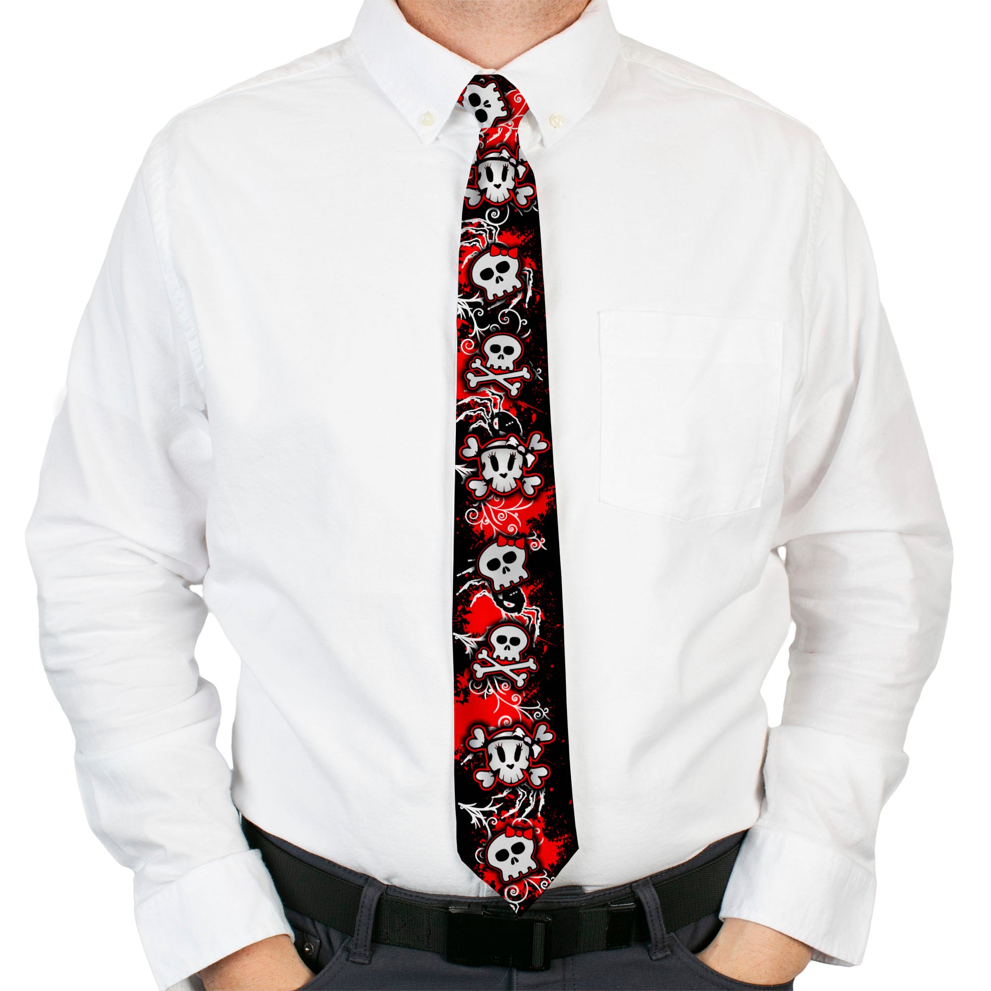Buckle-Down Necktie - Girlie Skull Black/Red Neckties Buckle-Down
