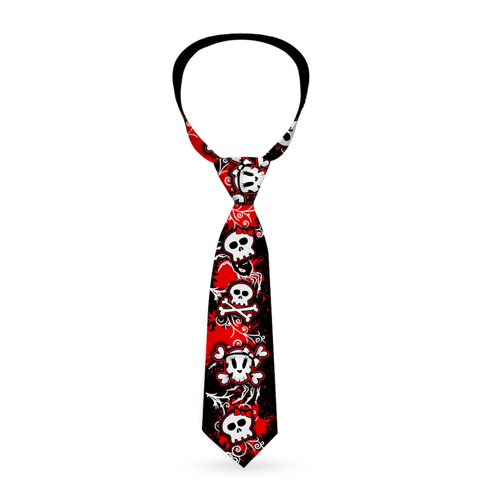 Buckle-Down Necktie - Girlie Skull Black/Red Neckties Buckle-Down