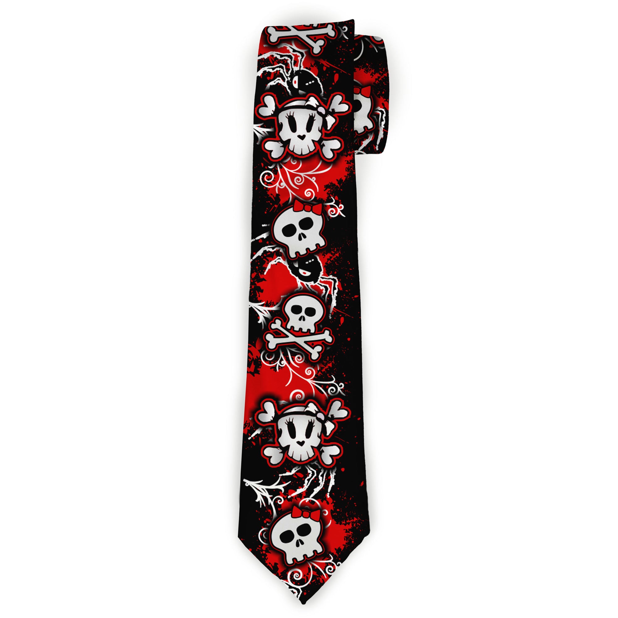 Buckle-Down Necktie - Girlie Skull Black/Red Neckties Buckle-Down