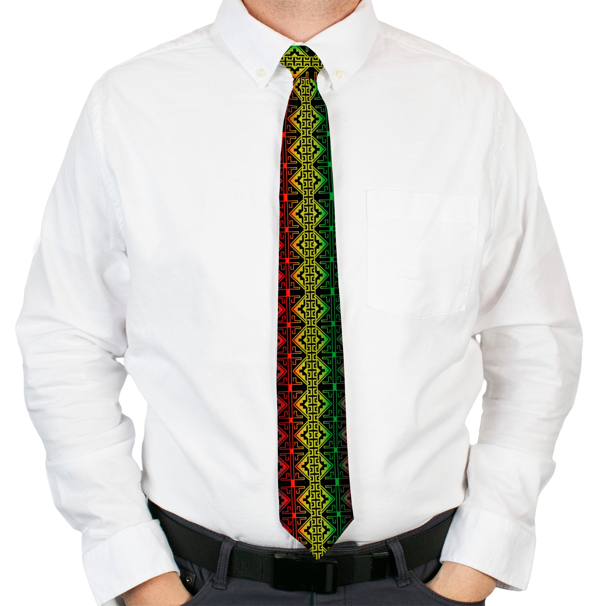 Buckle-Down Necktie - Geomteric2 Black/Red/Yellow/Green Neckties Buckle-Down