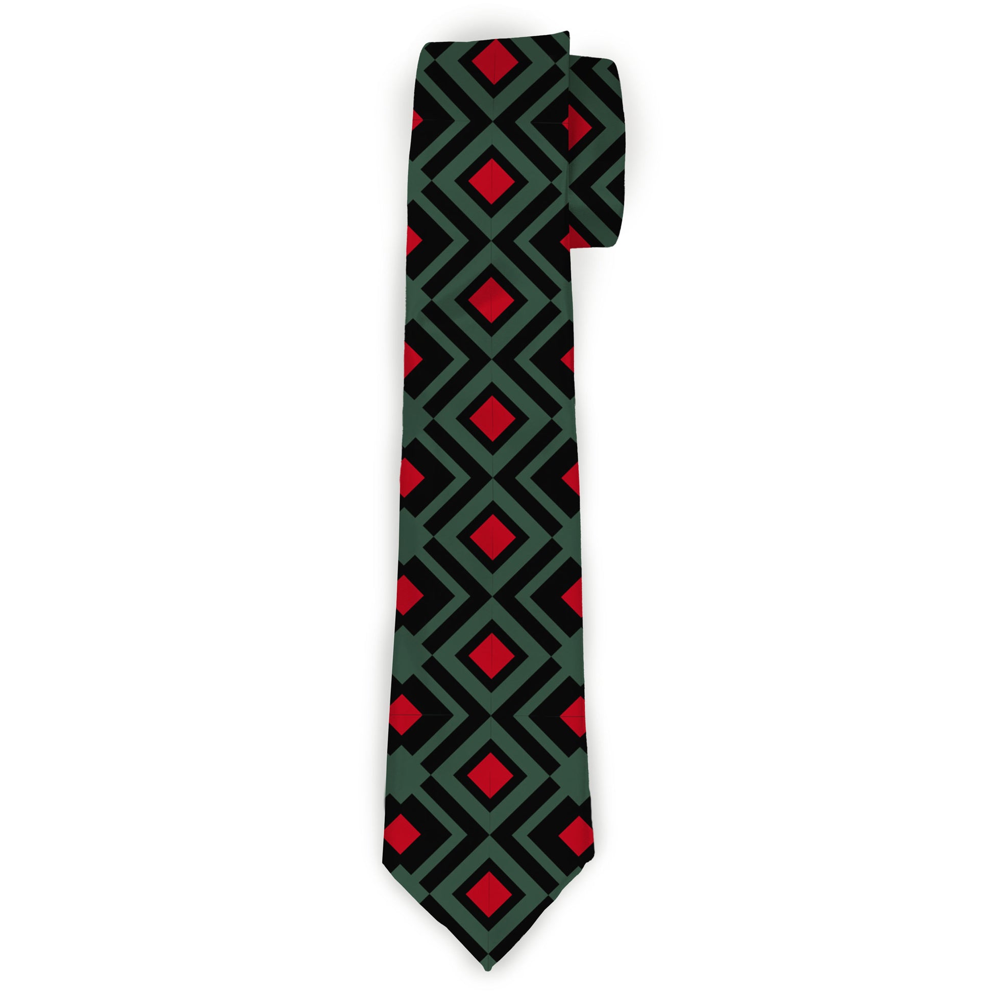Buckle-Down Necktie - Geometric3 Black/Forest Green/Red Neckties Buckle-Down