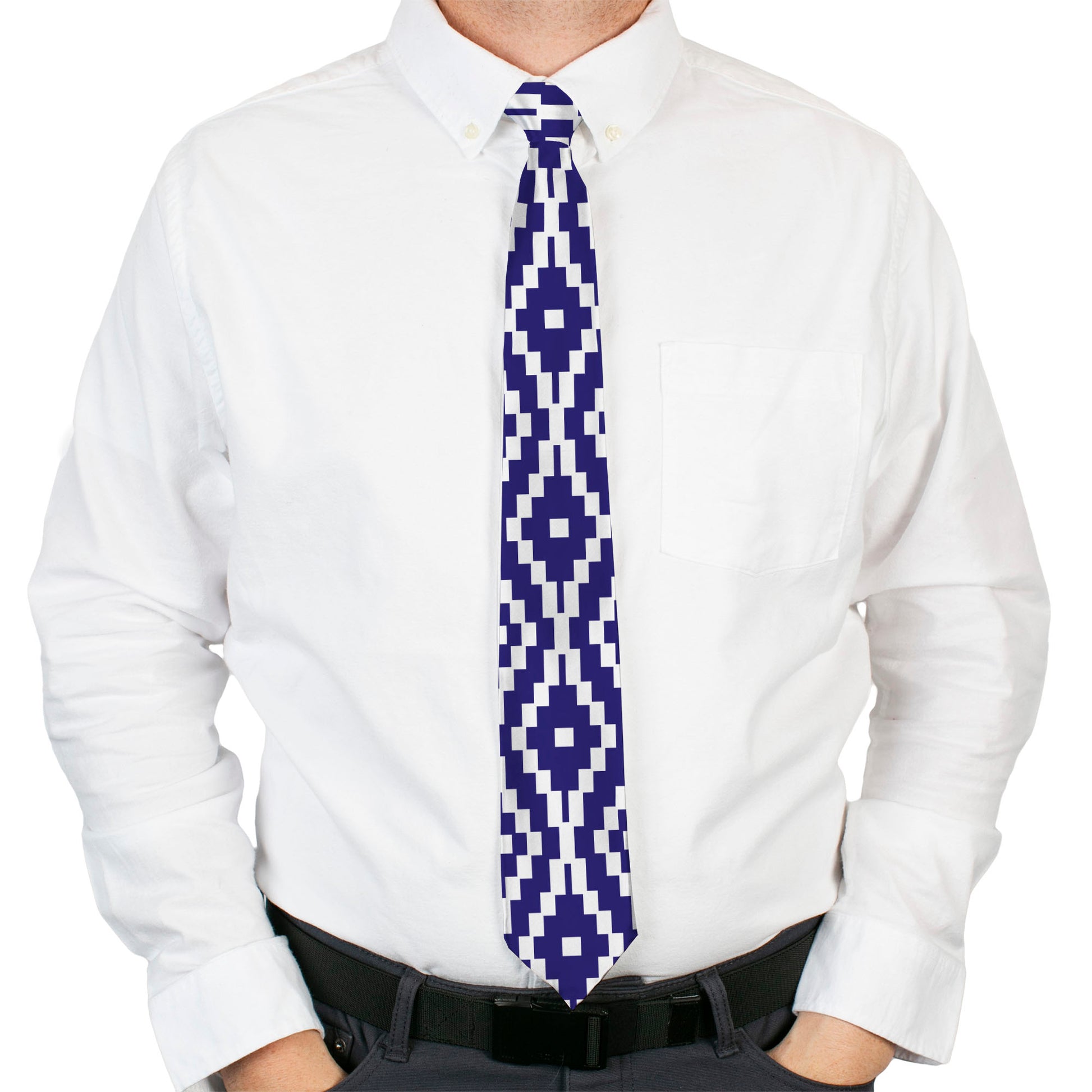Buckle-Down Necktie - Geometric Diamond Blue/White Neckties Buckle-Down