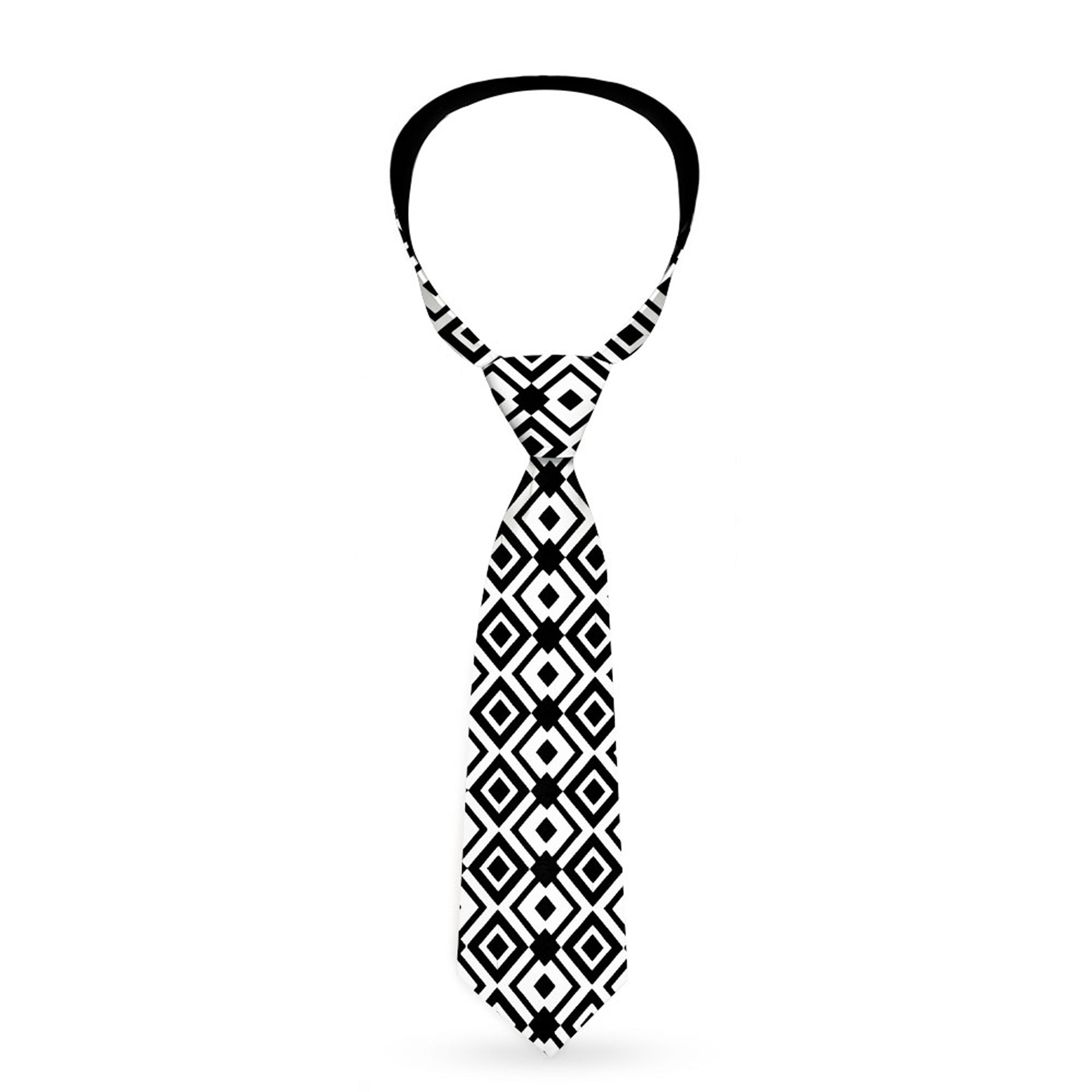 Buckle-Down Necktie - Geometric Diamond2 Black/White/Black Neckties Buckle-Down