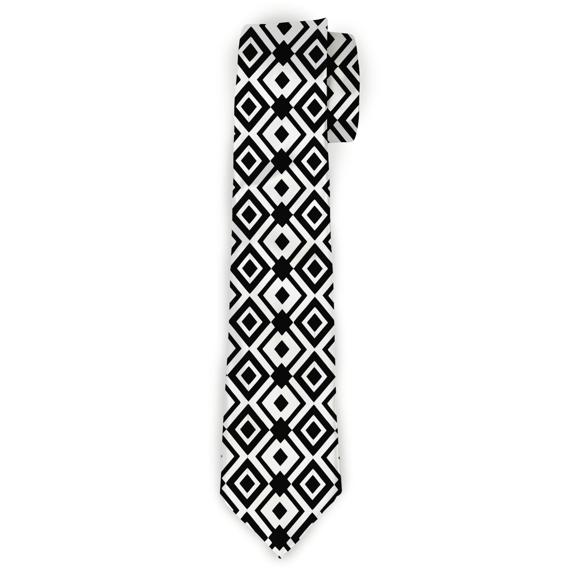 Buckle-Down Necktie - Geometric Diamond2 Black/White/Black Neckties Buckle-Down