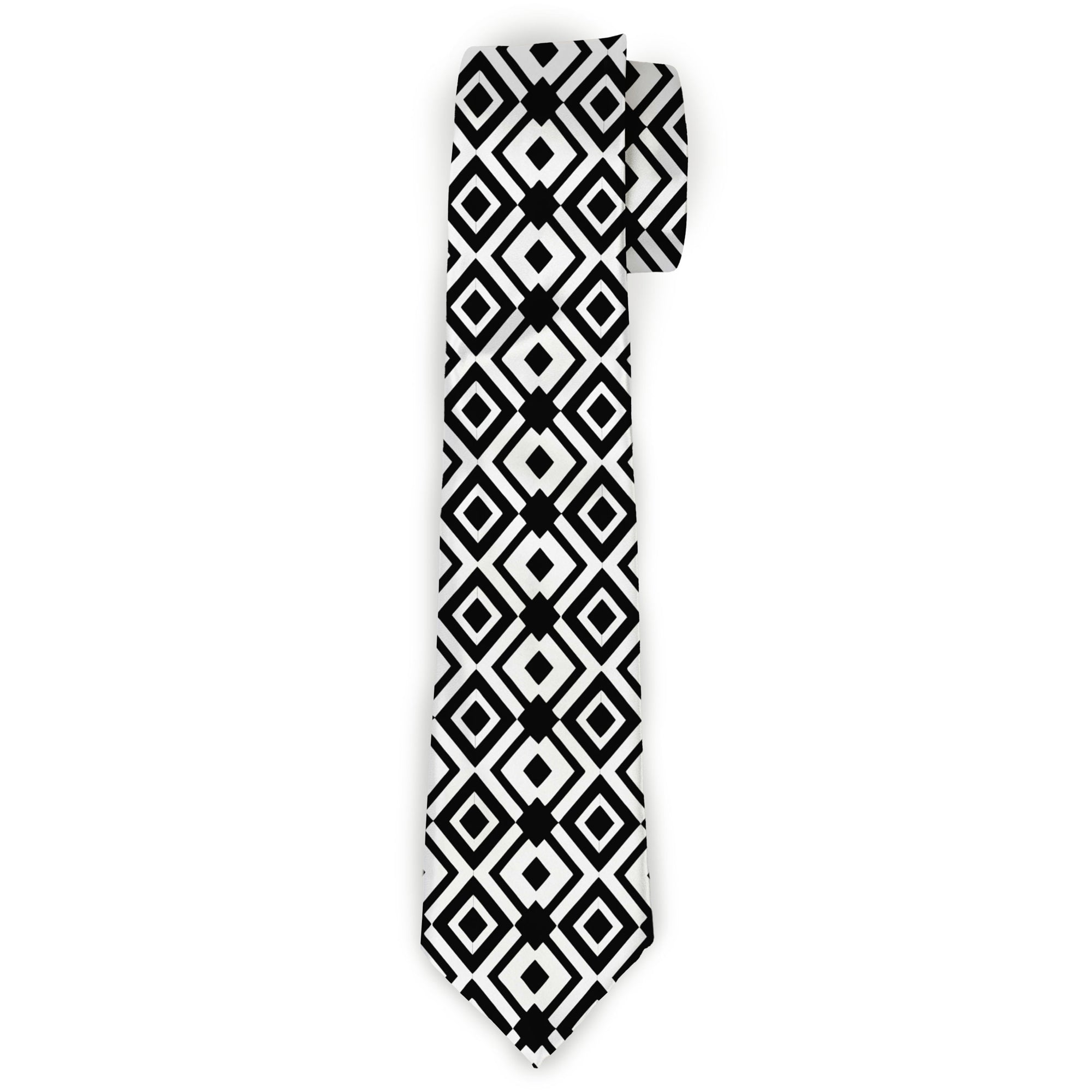 Buckle-Down Necktie - Geometric Diamond2 Black/White/Black Neckties Buckle-Down
